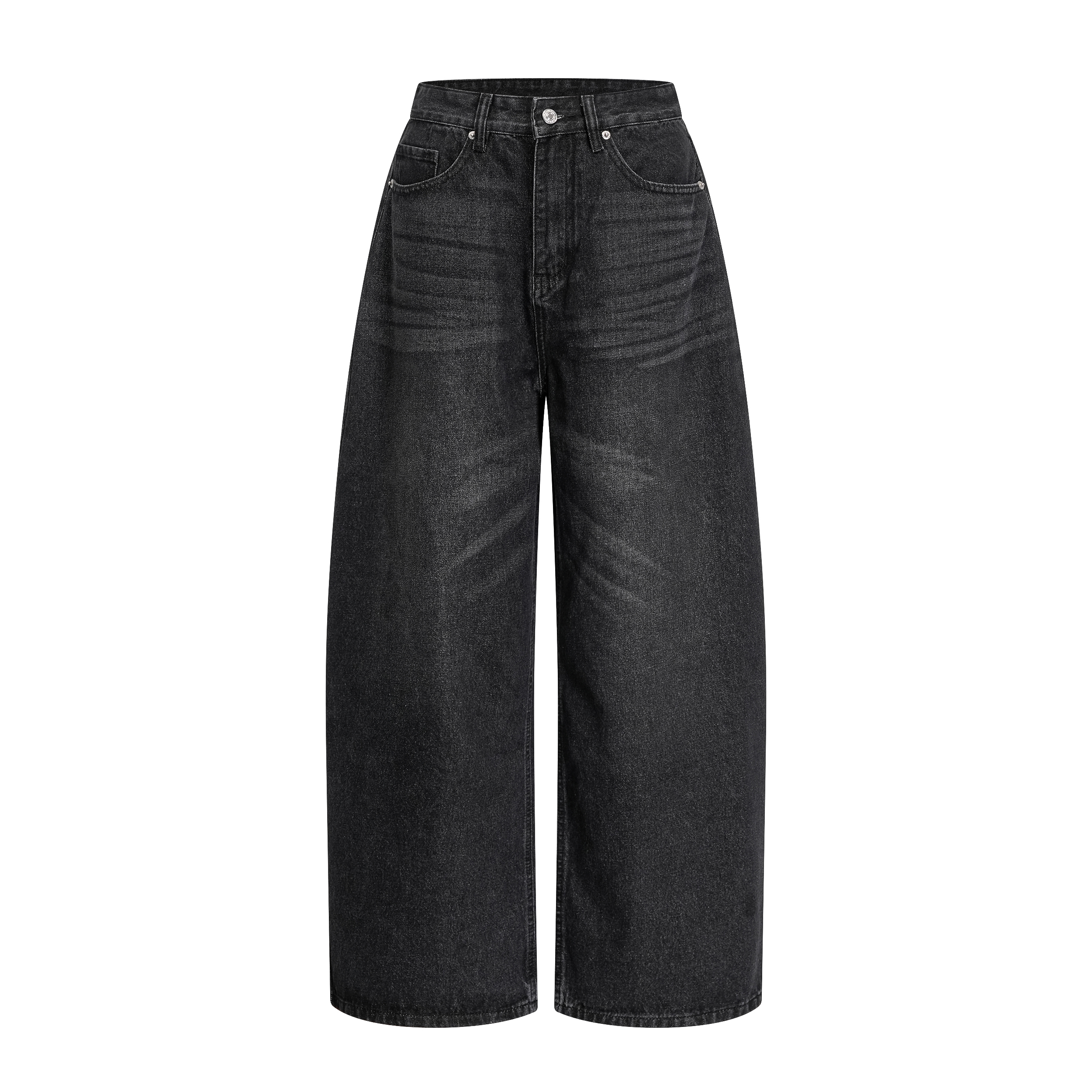 Focus Storm American Vintage Dirty-Dye Whiskered Unisex Autumn Loose Versatile Straight Wide-Leg Floor-Length Denim Jeans R5015# zx - Focus Storm