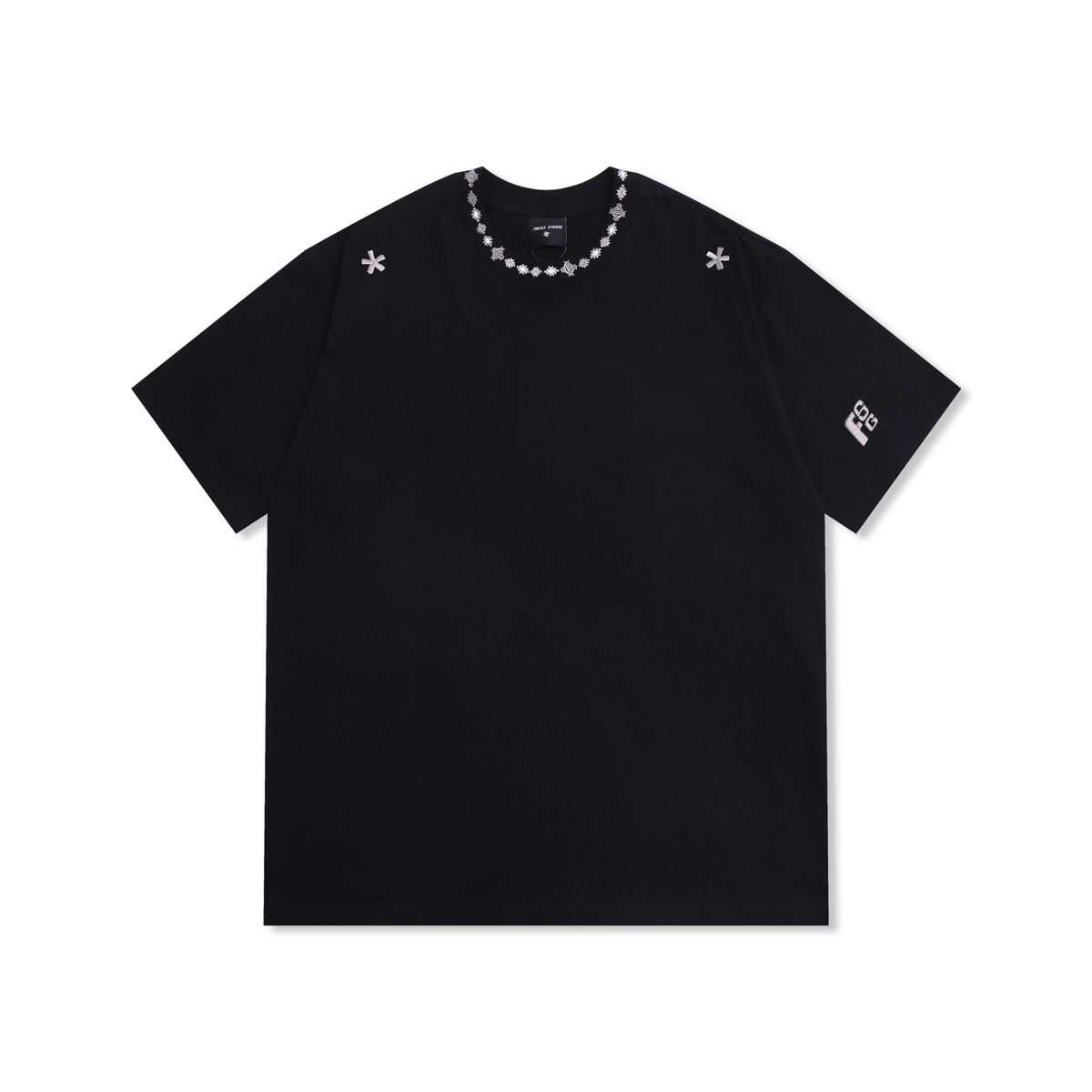 Focus StormStreetwear Cross Embroidery Basic Loose Casual Versatile Short-Sleeve T-Shirt 91108# zx - Focus Storm