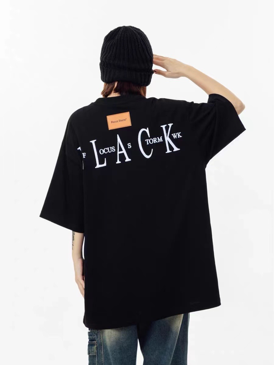 Focus Storm Guochao American Style Back Letter Embroidered Short-Sleeve T-Shirt 90076# zx - Focus Storm