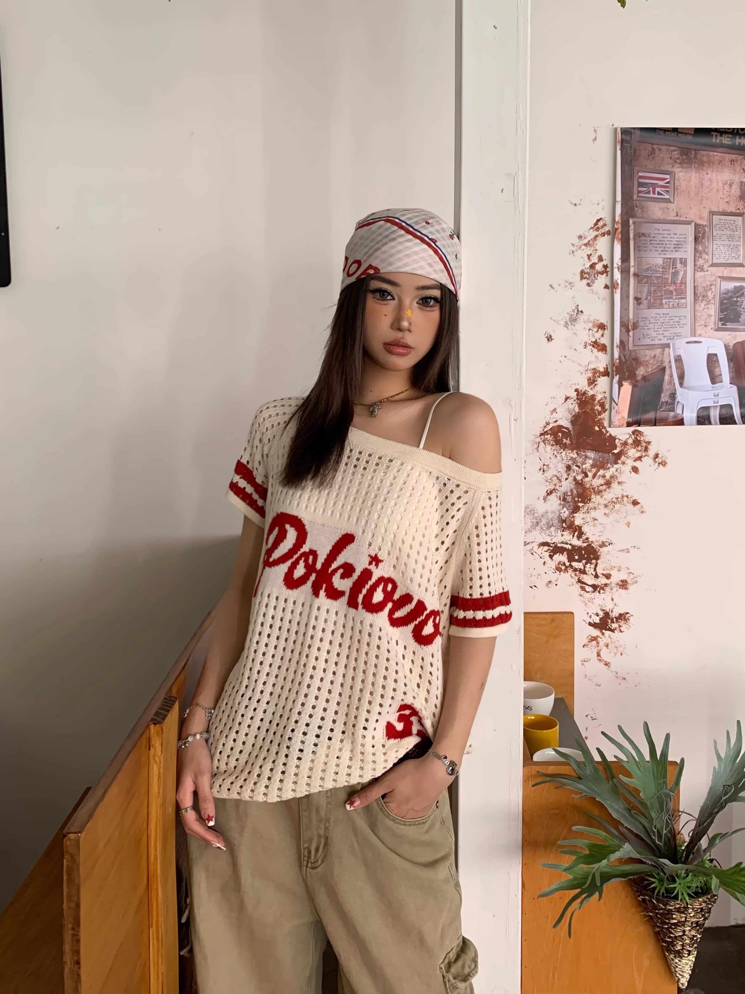 2026 Early Spring! Focus Storm American Vintage Cut-out One-Shoulder Top Versatile Casual Breathable Knit Sweater/Overlay - R9093# zx - Focus Storm