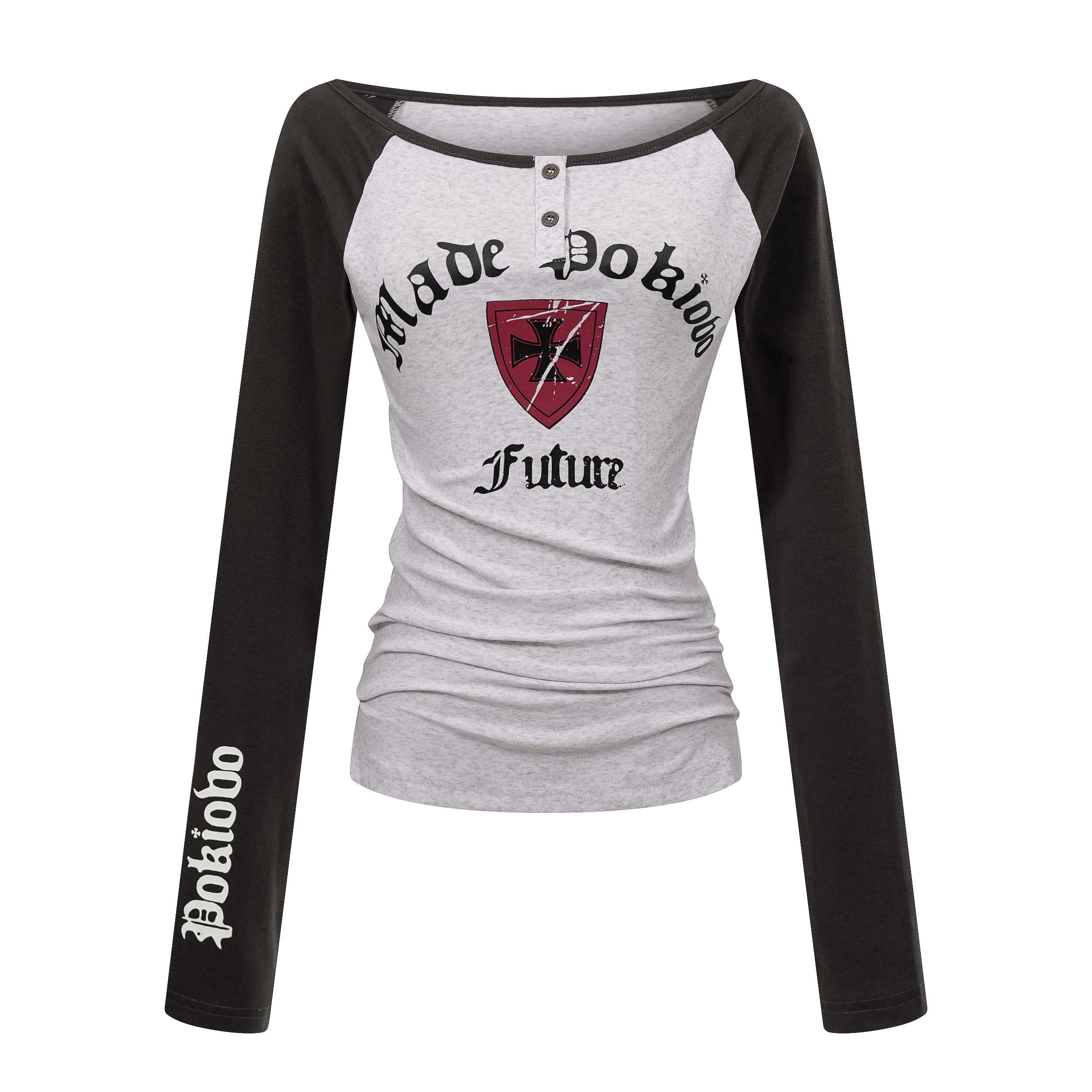 Focus Storm Cross Print Camouflage Sleeve Slimming Bodycon Top Base Layer Off-the-Shoulder Spice Girl Long Sleeve T-Shirt R9167# zx - Focus Storm