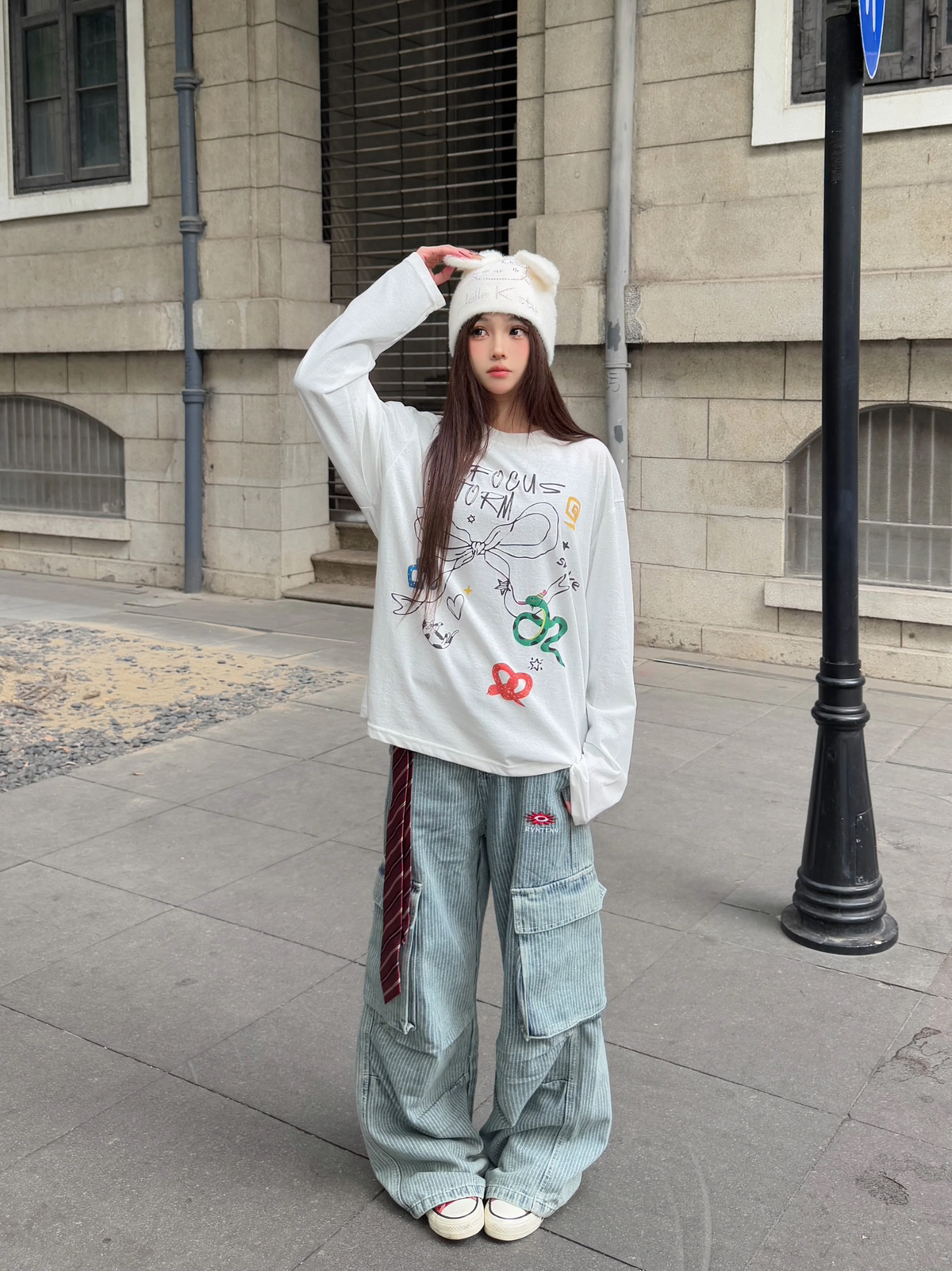 Focus Storm American Graffiti Round Neck Comfortable Fashion Long Sleeve T-Shirt 91012# zx - Focus Storm