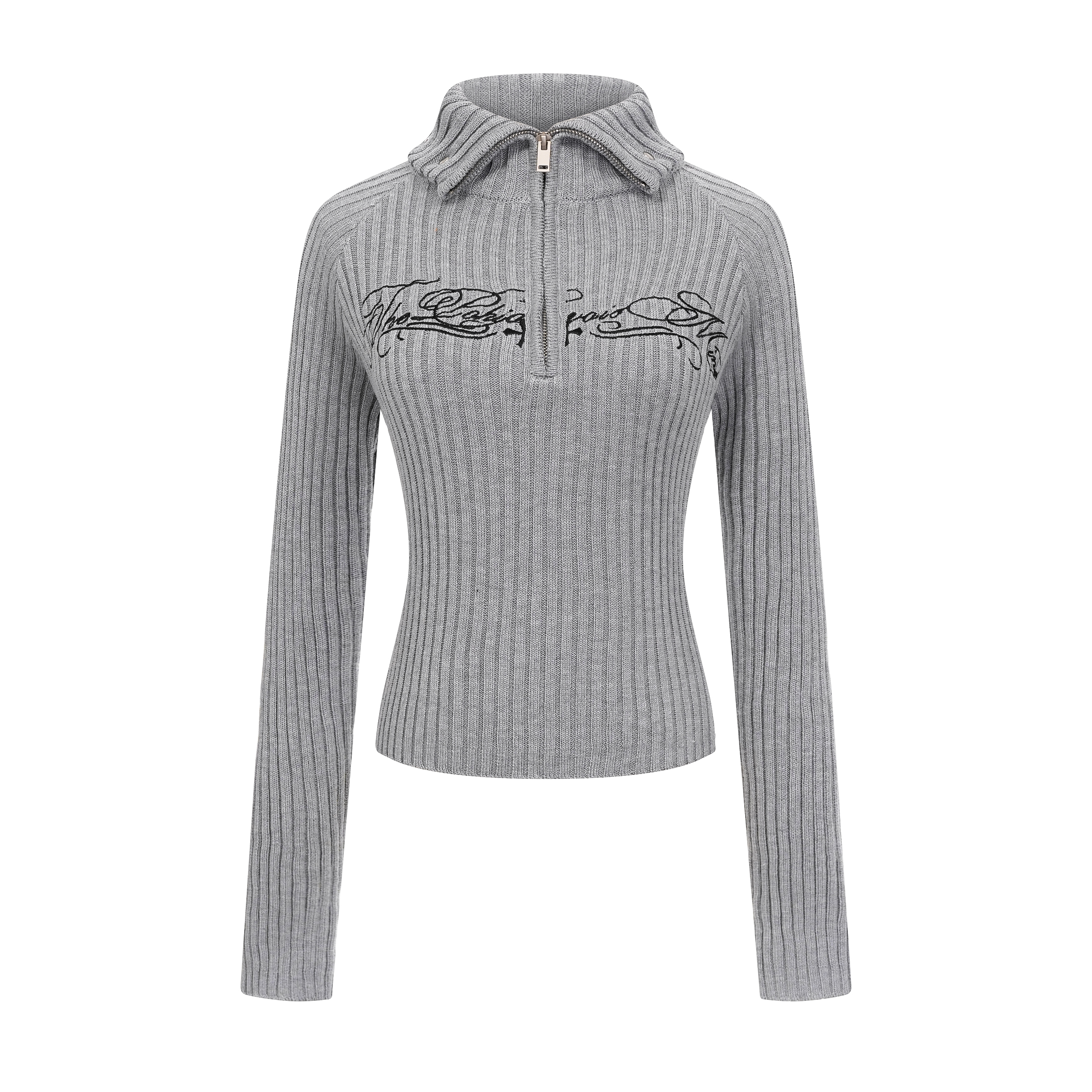 Focus Storm American Half-Zip Cropped Lapel Knit Sweater Women's Autumn Base Layer Slim Fit Warm Wool Blend Sweater (6% Wool) R6003# zx - Focus Storm