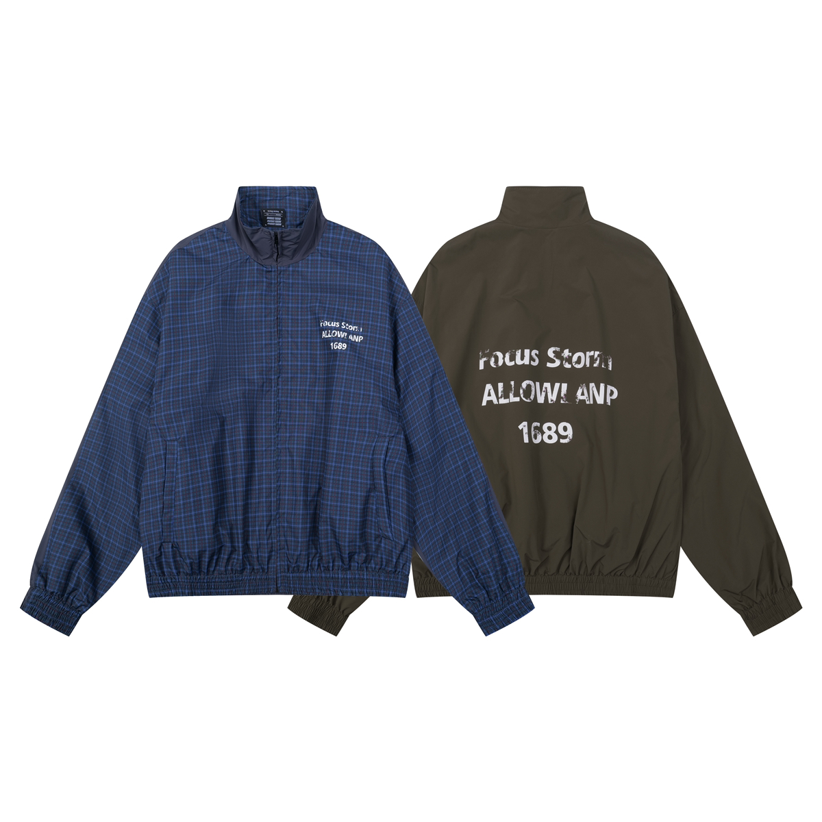 Focus Storm Letter Printed Plaid Patchwork Niche Design Couple's Short Jacket 71066# zx - Focus Storm