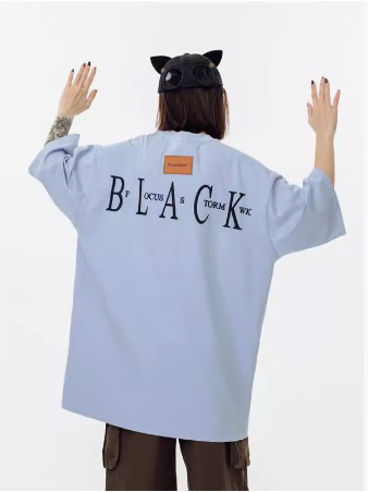 Focus Storm Guochao American Style Back Letter Embroidered Short-Sleeve T-Shirt 90076# zx - Focus Storm