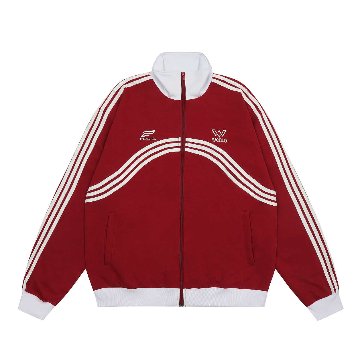 Focus Storm American Retro Striped Patchwork Stand Collar Long Sleeve Jacket Spring/Autumn Unisex Loose Sporty Cardigan Hoodie Coat 75200# zx - Focus Storm