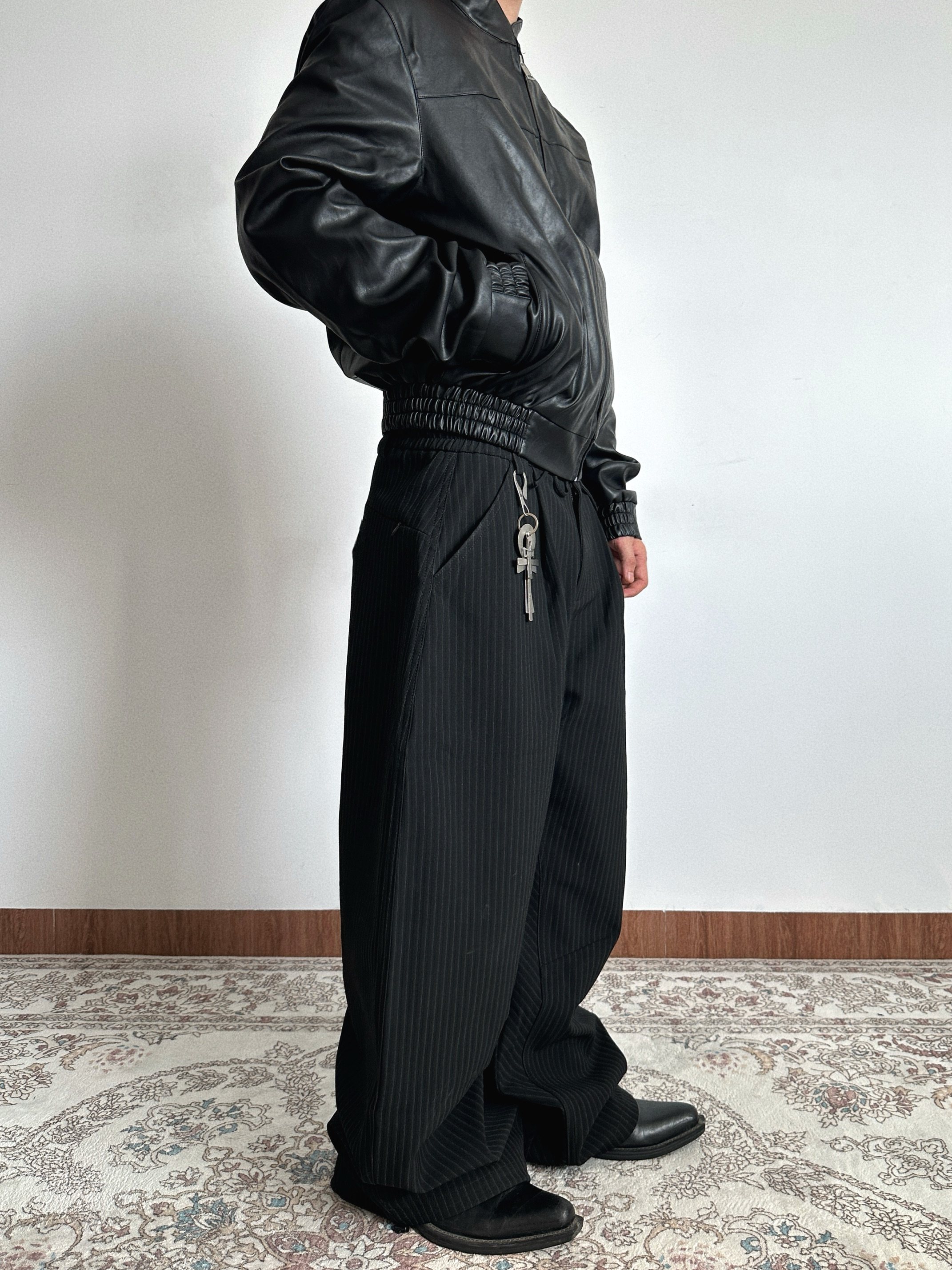 Focus Storm Old Money Style A-Line Pleated Striped Silhouette Commuter Unisex Loose Drape Trousers 50004# zx - Focus Storm