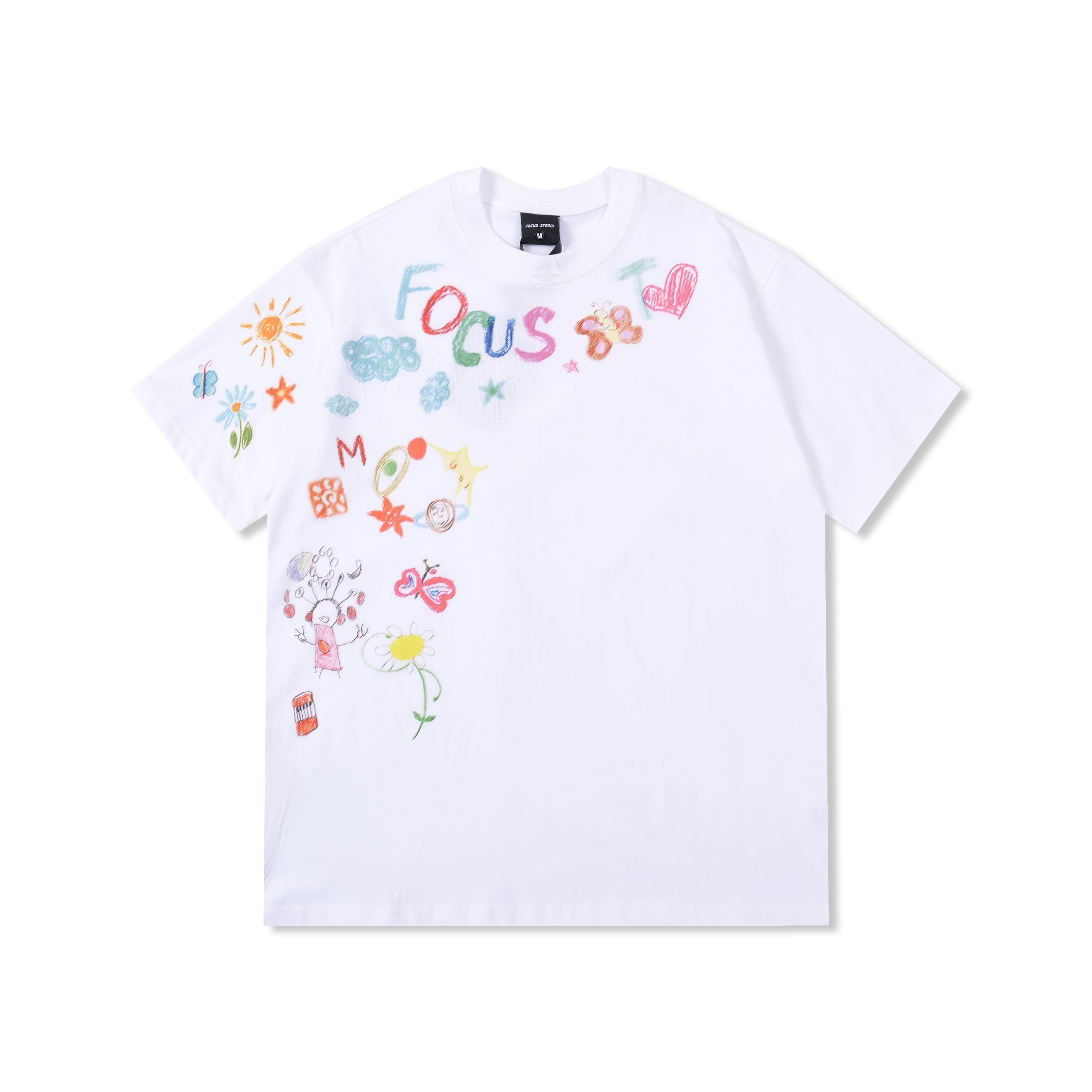 Focus Storm American Street Graffiti Print Loose Summer Creative Casual Round Neck Versatile Short Sleeve T-Shirt 97523# zx - Focus Storm