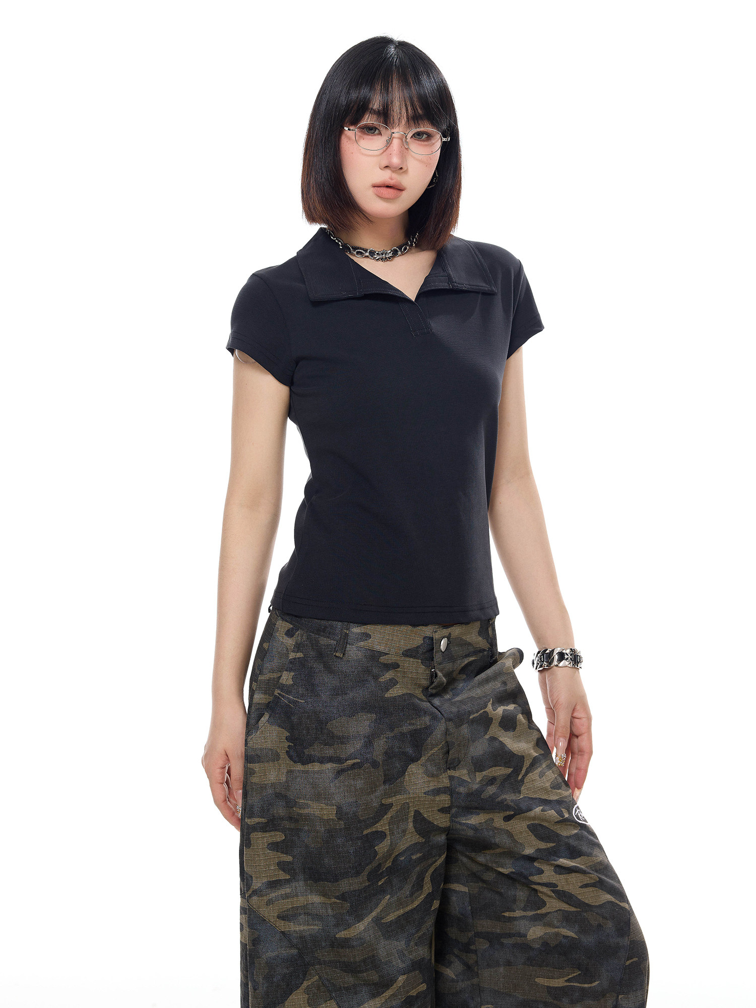 Focus Storm American Retro Structured Shoulder Women's Summer Slimming Short Sleeve T-Shirt 91057# zx - Focus Storm