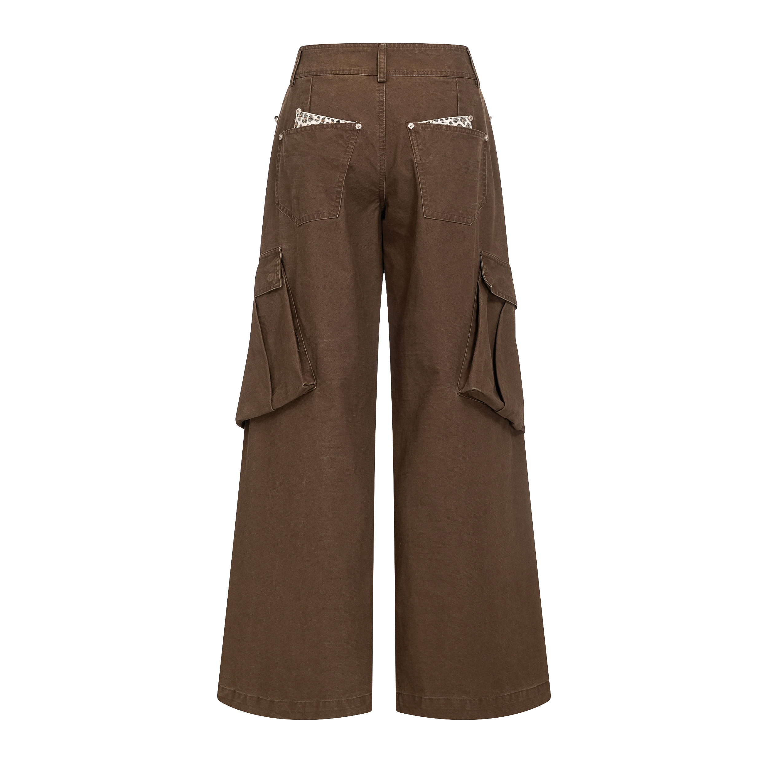 Focus Storm American Retro Large Pocket Design Leopard Patchwork Button Loose Straight Wide-Leg Versatile Jeans R5020# zx - Focus Storm