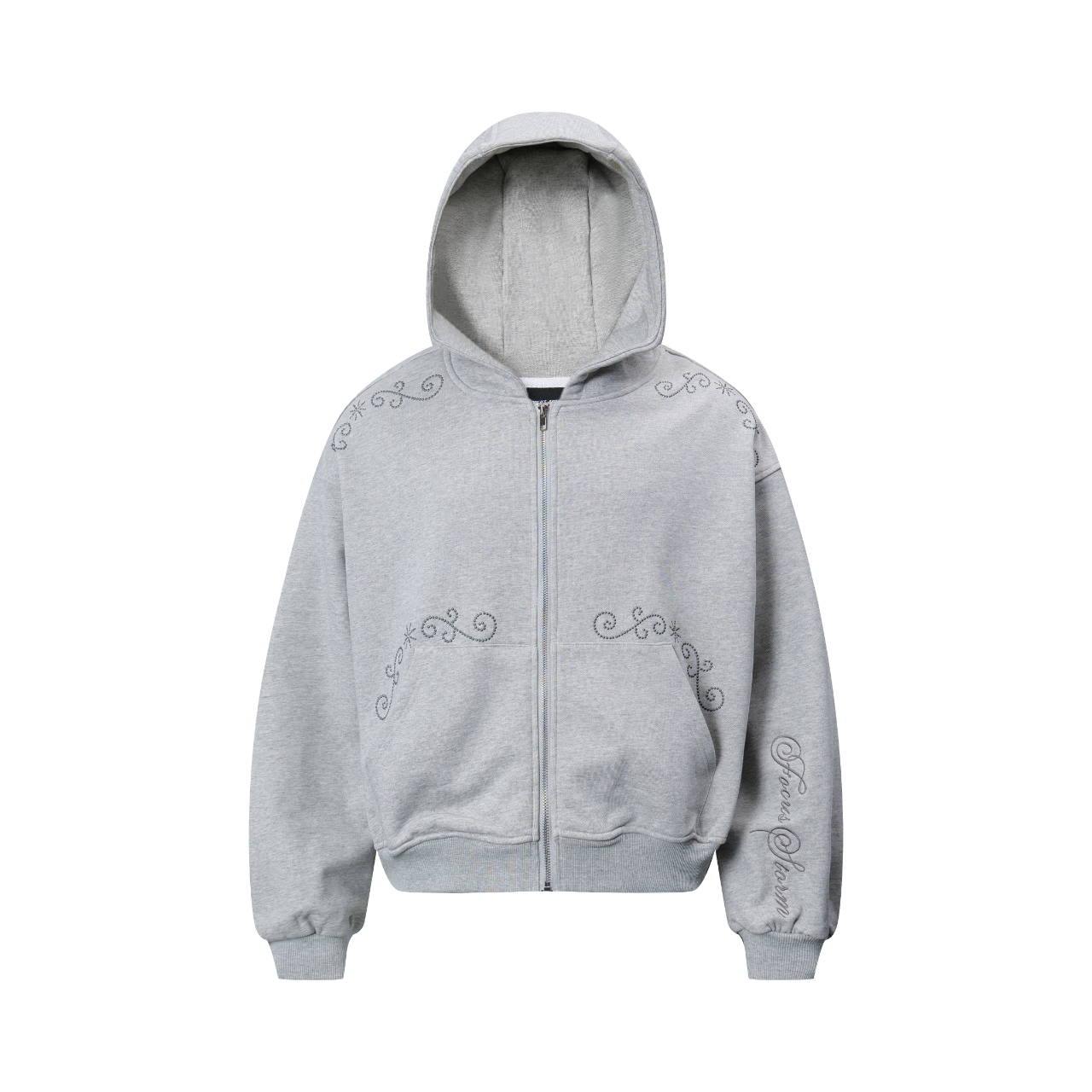 Focus Storm Original Streetwear Retro Washed Rhinestone Letter Spring Loose All-match Zip-up Hooded Sweatshirt Jacket 81063# zx - Focus Storm