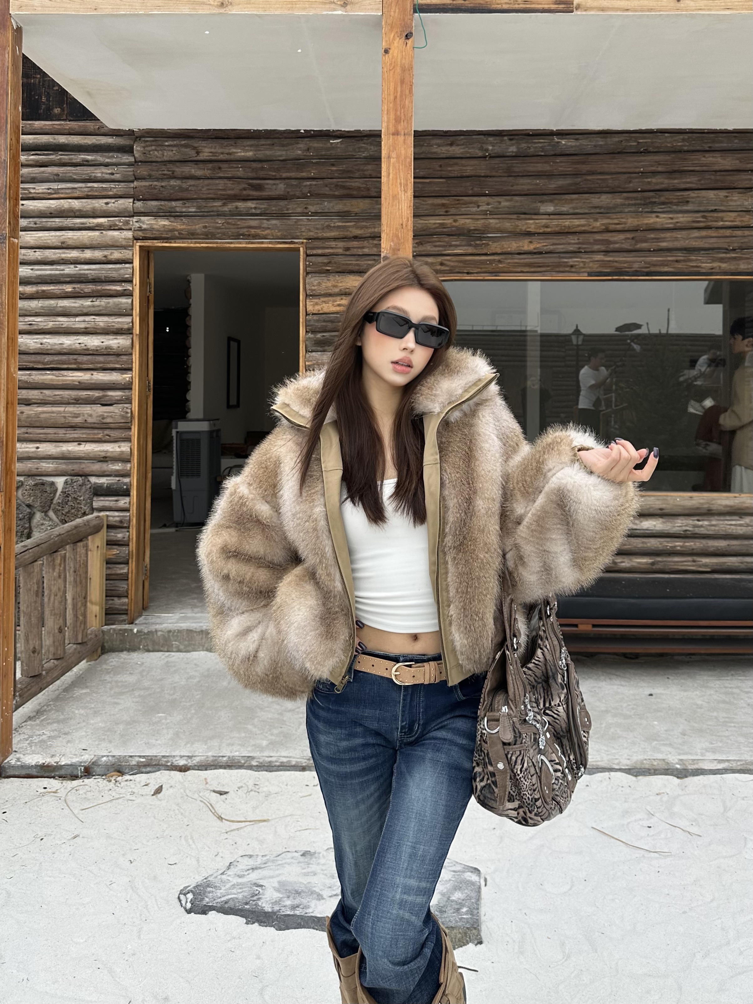 Focus Storm American Style Reversible Fur Collar Padded Jacket Women's Winter Short Warm Cotton Jacket R7079# zx - Focus Storm