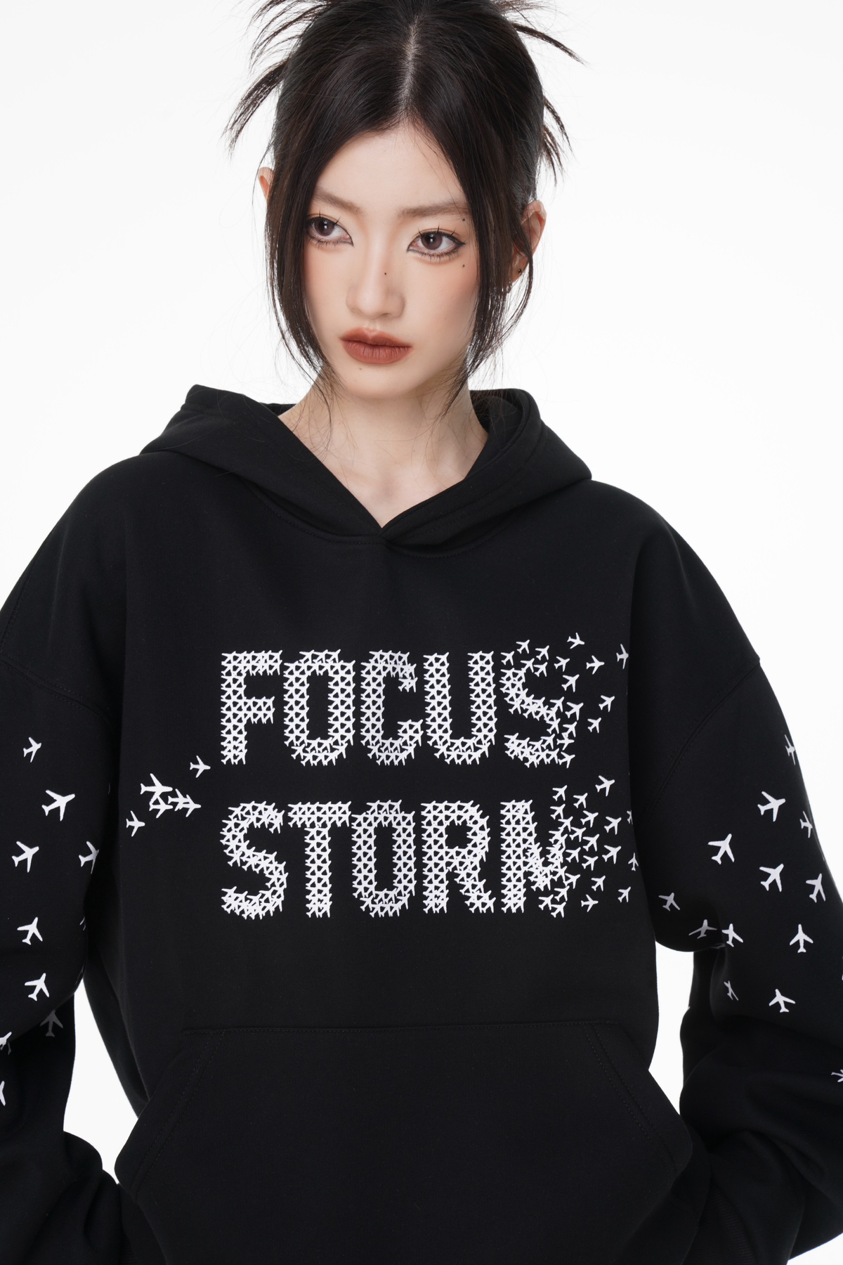 Focus Storm American High Street Design Creative Letter Print Hooded Hoodie 88803# zx - Focus Storm