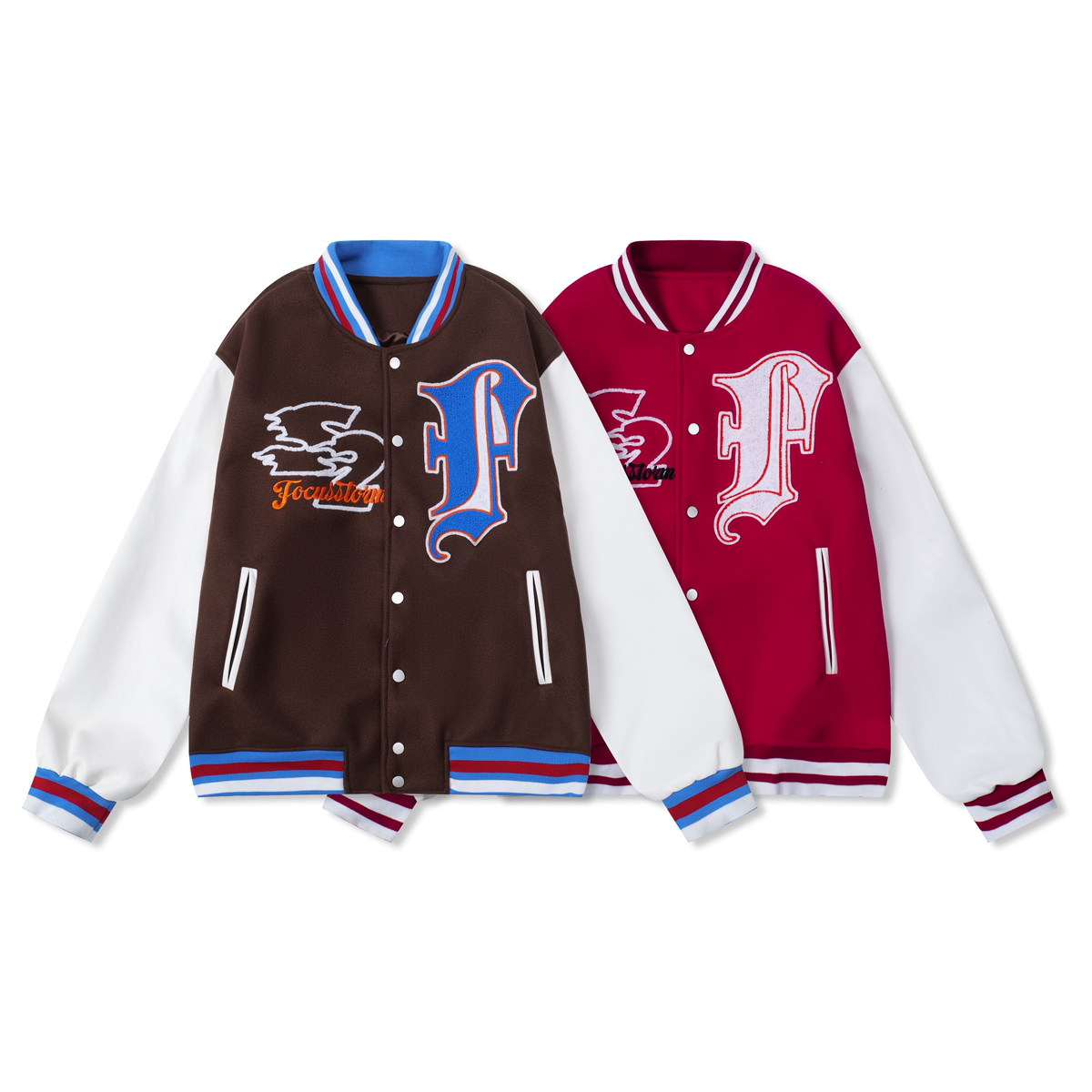 Focus Storm American Vintage Embroidered Varsity Jacket Unisex Short Jacket 71062# zx - Focus Storm