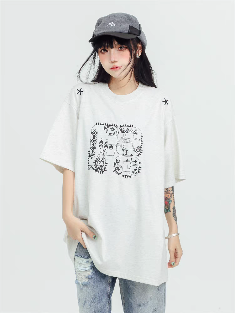 Focus Storm American Street Style Crew Neck Letter Print Casual Short Sleeve T-Shirt 91096# zx - Focus Storm