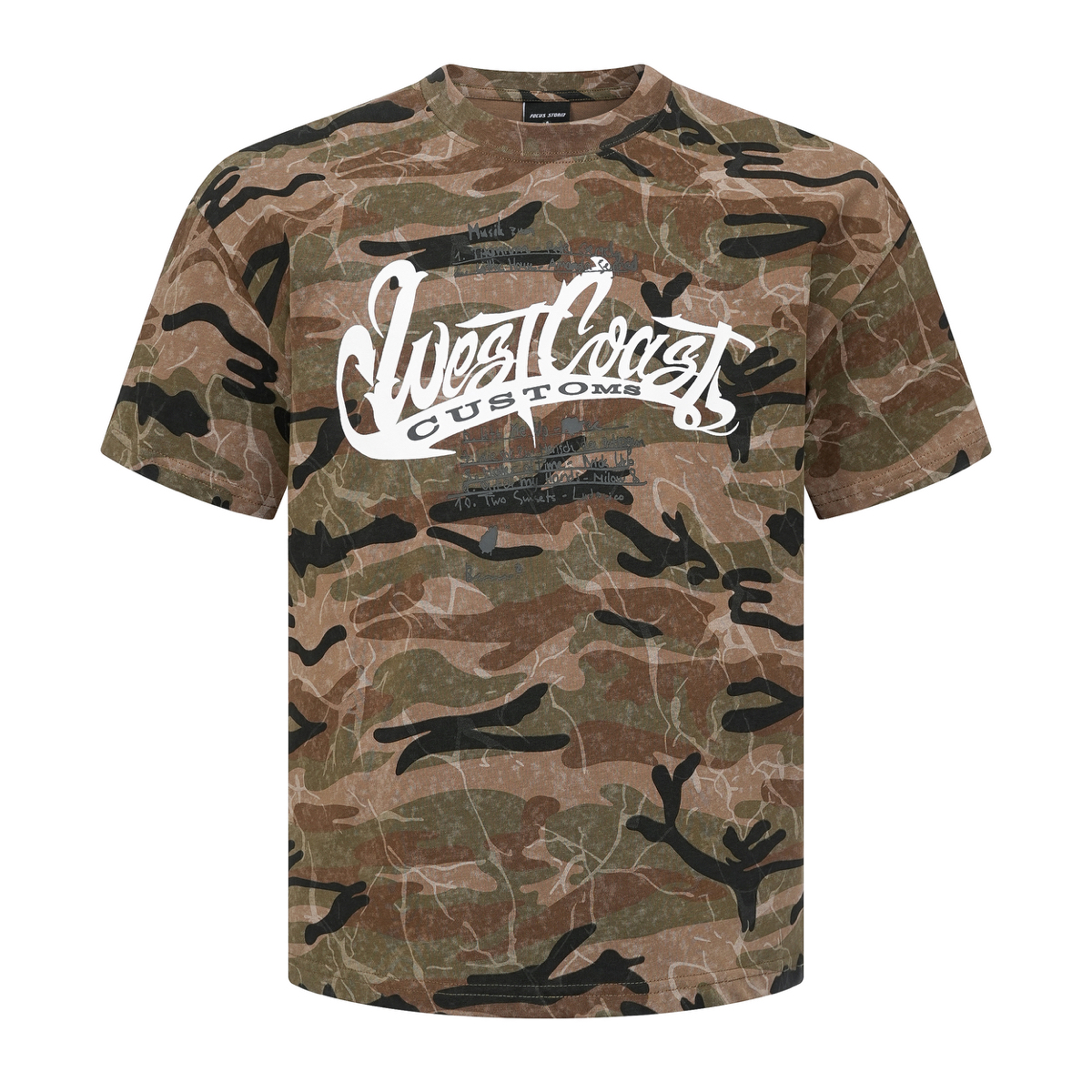 Focus Storm Graffiti Print Casual Streetwear Camouflage Letter Print Loose Short Sleeve T-Shirt 97605# zx - Focus Storm