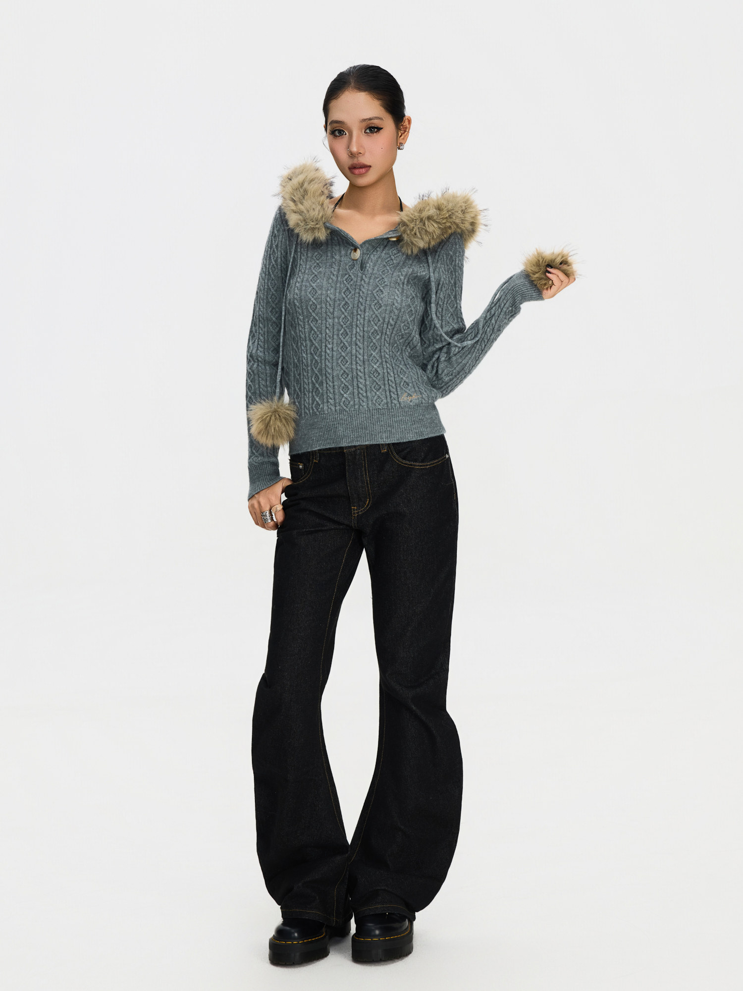 2026 Early Spring! Focus Storm American Vintage Slimming Textured Micro-Flare Jeans R5050# zx - Focus Storm