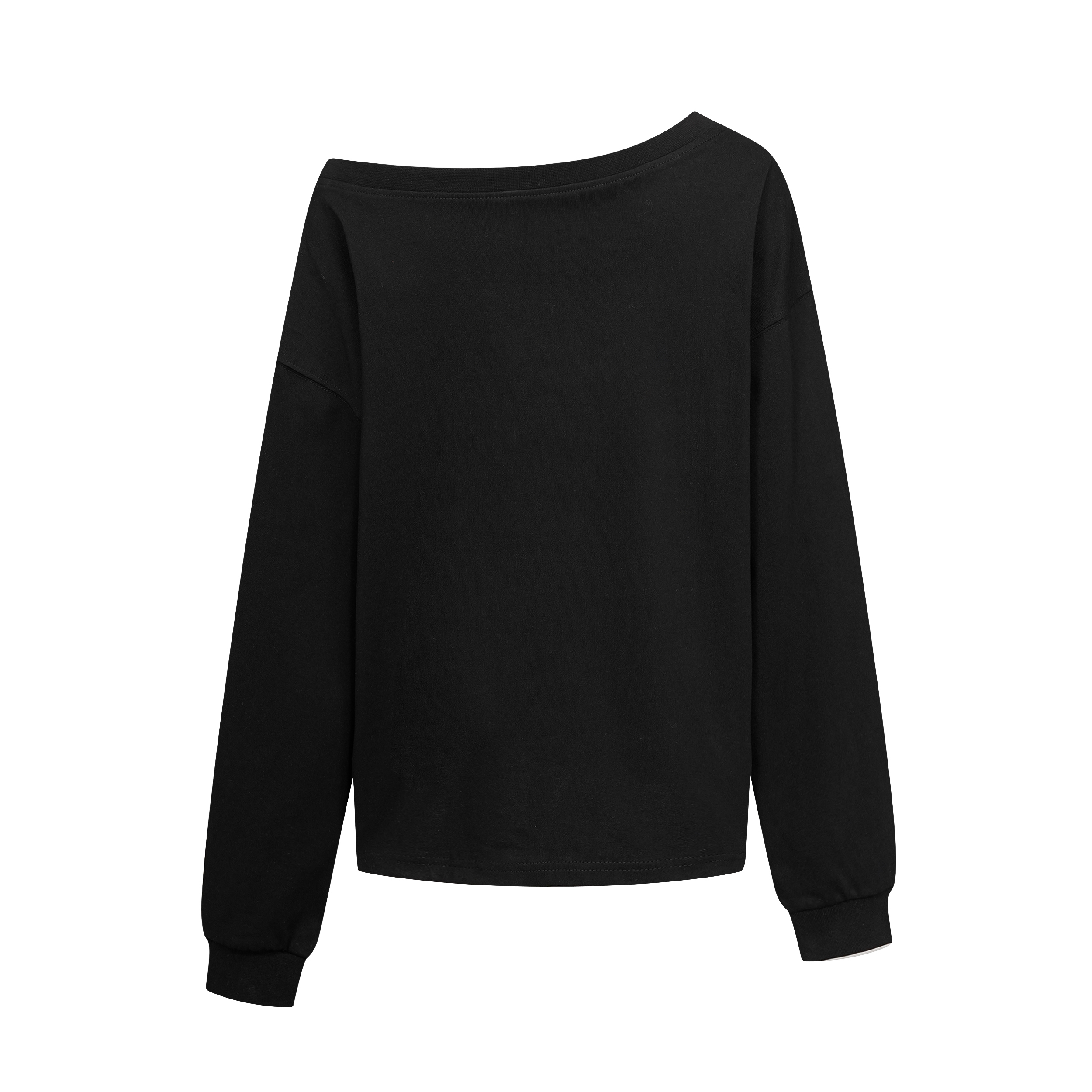 Focus Storm American Retro Letter Print One-Shoulder Sweatshirt Women's Loose Design Slimming Pullover Top Long Sleeve T-Shirt R8038# zx - Focus Storm