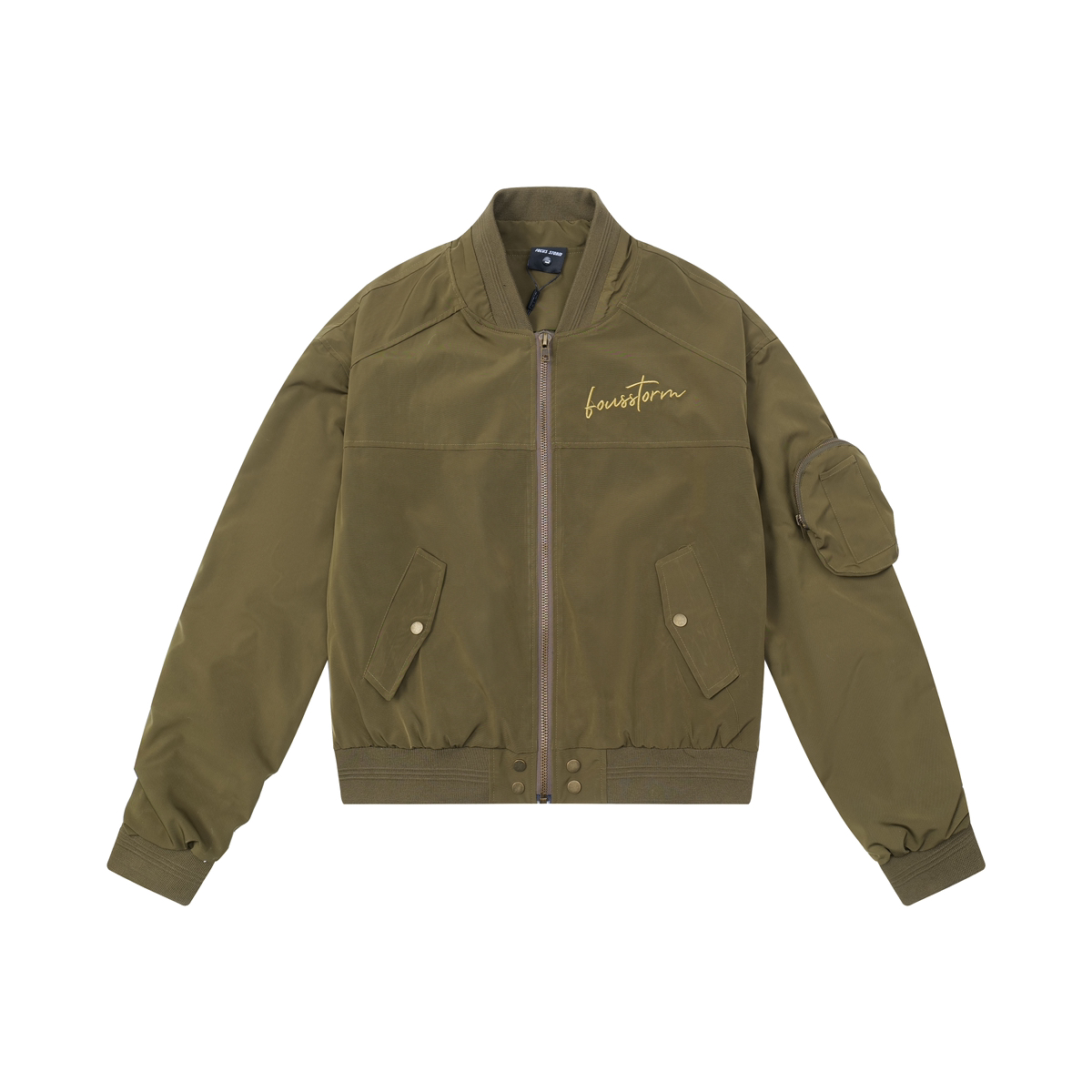 Focus Storm Army Green Badge Workwear American High Street Unisex Zipper Jacket 71068# zx - Focus Storm