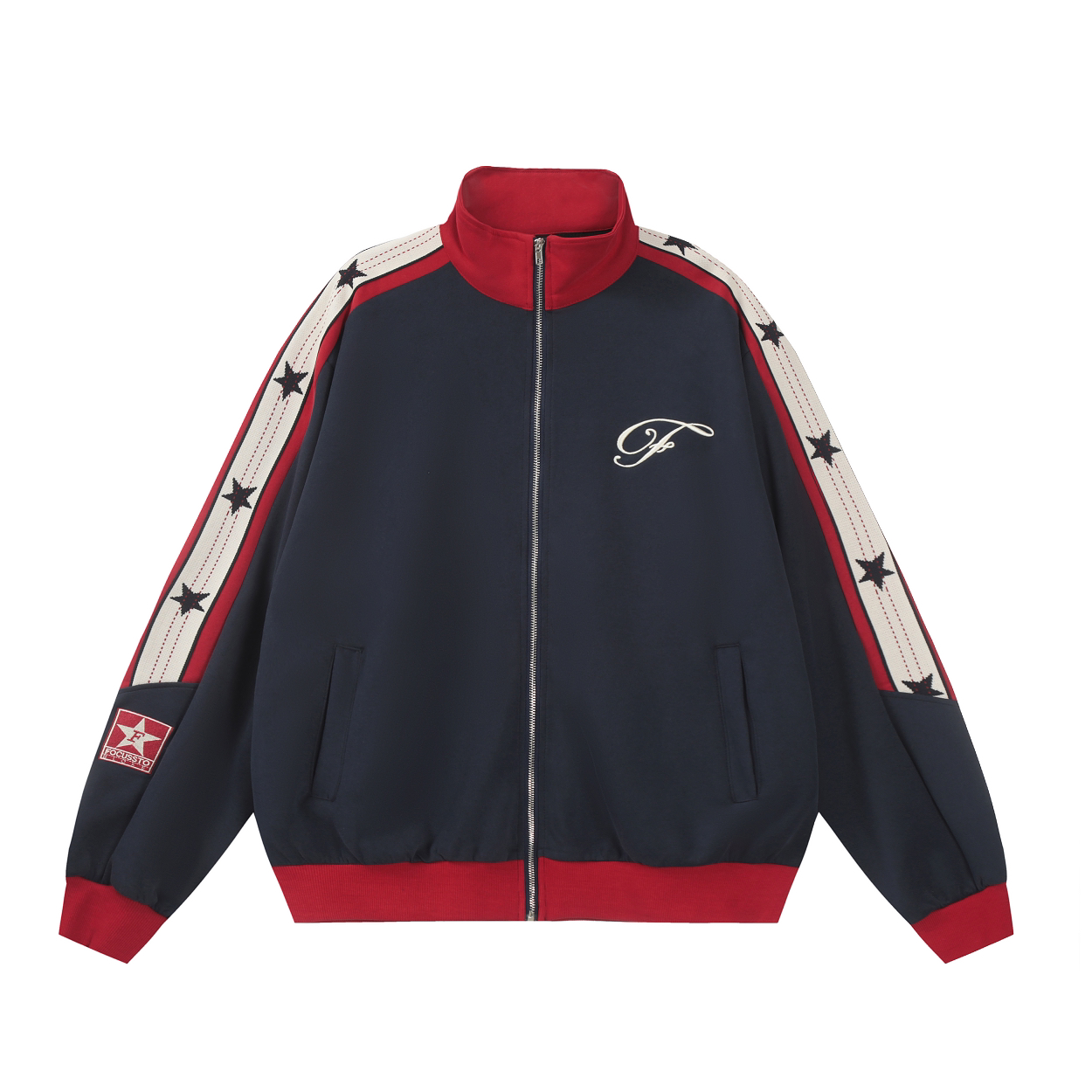 Focus Storm American Retro Contrast Zipper Cardigan Jacket - Men's & Women's Winter New Stand Collar Versatile Couples Short Jacket 81015# zx - Focus Storm