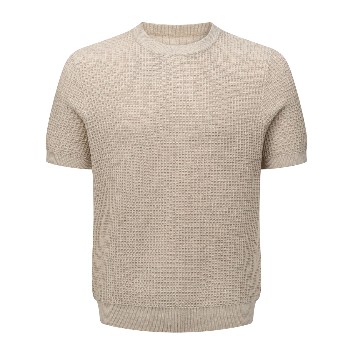 Focus Storm Summer Minimalist Solid Color Basic Texture Waffle Knit Lazy Style Loose Round Neck Short Sleeve Knit T-shirt 62619# zx - Focus Storm