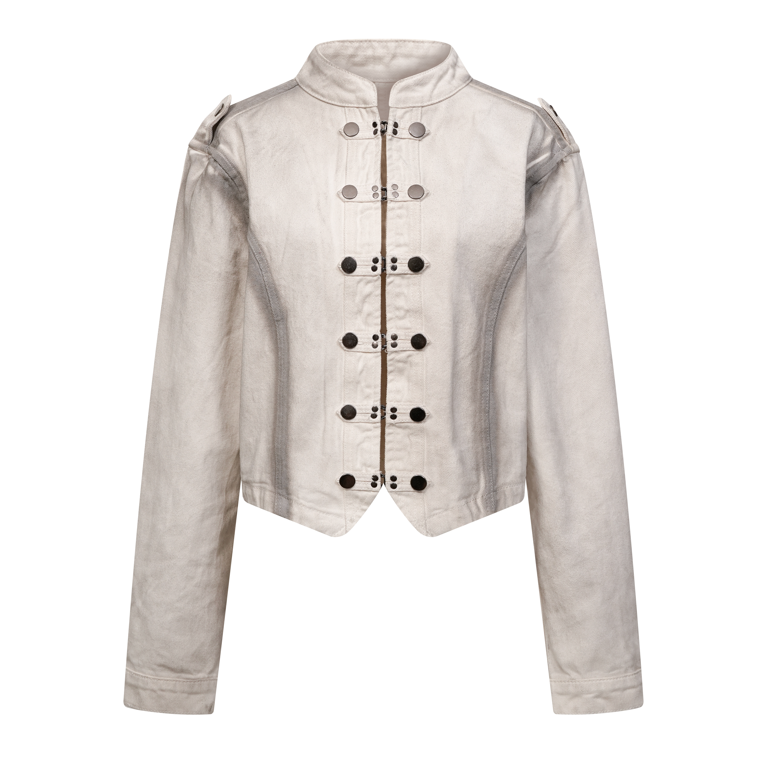 Focus Storm American Retro Washed Distressed Grey Denim Jacket R7018# zx - Focus Storm