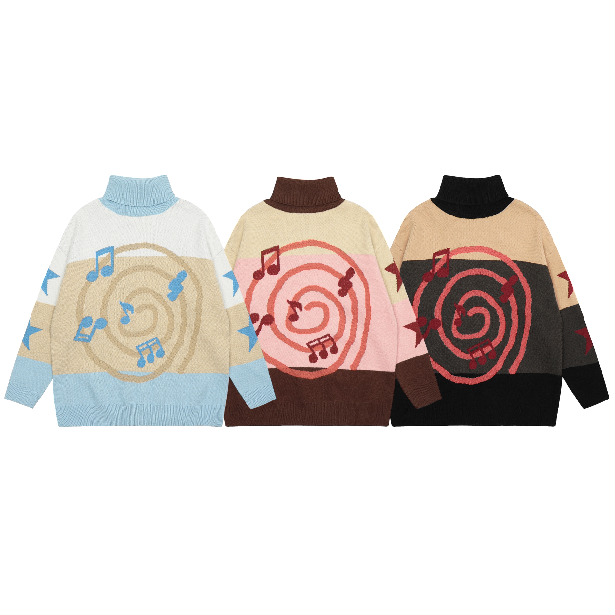 Focus Storm American Design Music Graphic Turtleneck Warm Sweater 60020# zx - Focus Storm