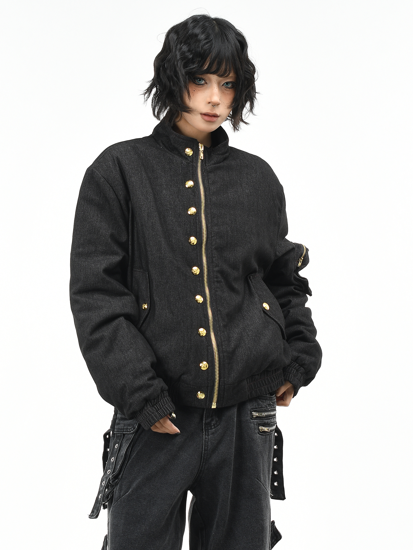 Focus Storm American Retro Metal Button Denim Padded Jacket Women's Winter Loose Warm Padded Coat R7082# zx - Focus Storm