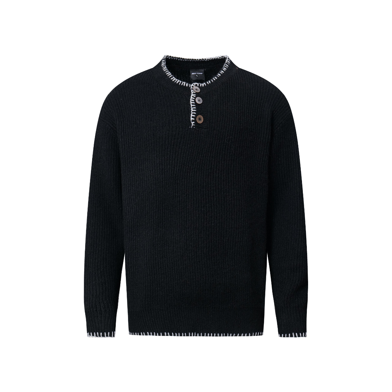 Focus Storm Niche Design Henley Neck Knitwear Unisex Retro Atmosphere Loose Pullover Couple Warm Sweater (Contains 10% Wool) 68012# zx - Focus Storm