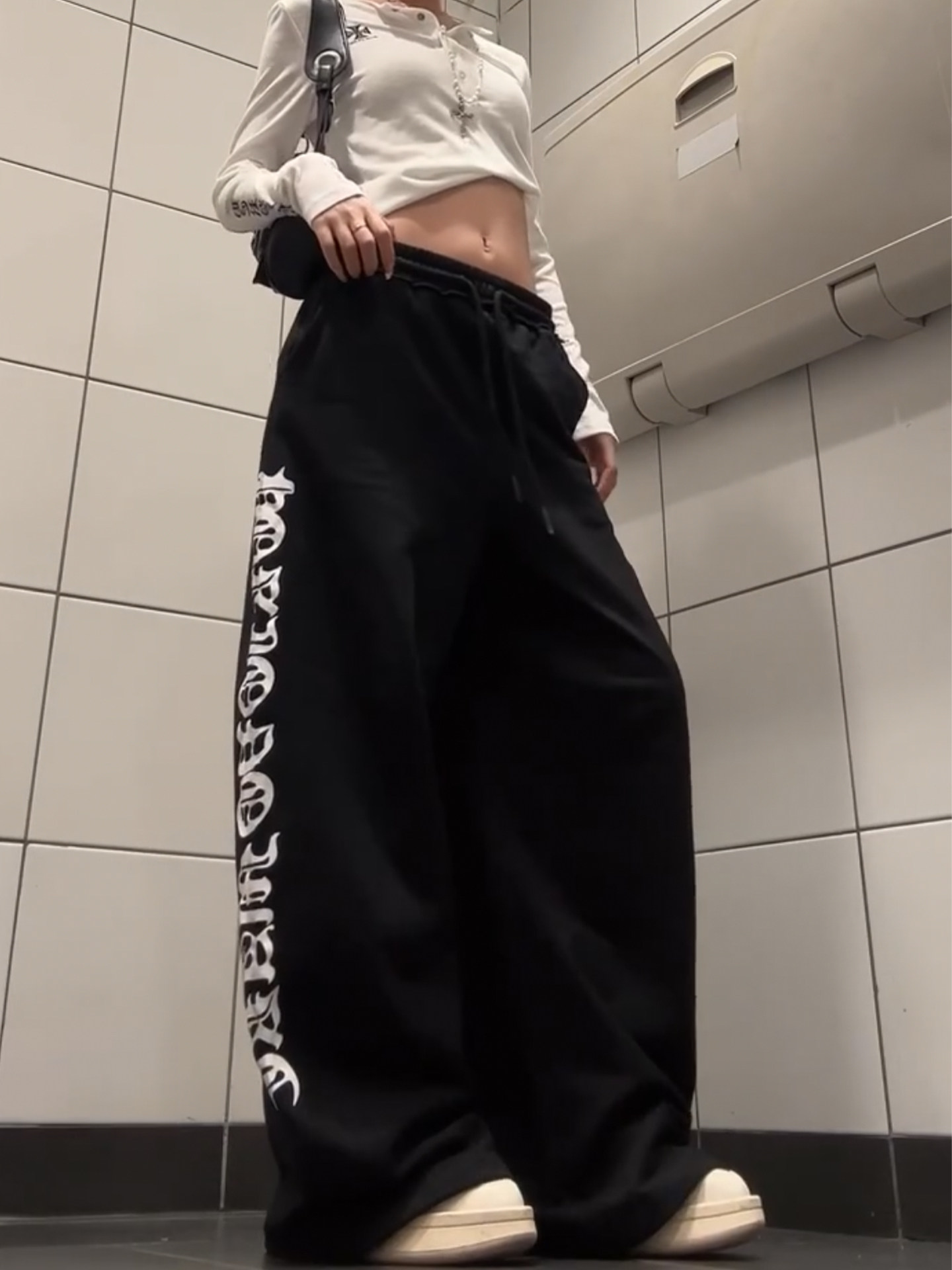 Focus Storm American Gothic Style Sports Pants Women's Winter Fleece Loose Wide-leg Sweatpants R5002-1# zx - Focus Storm