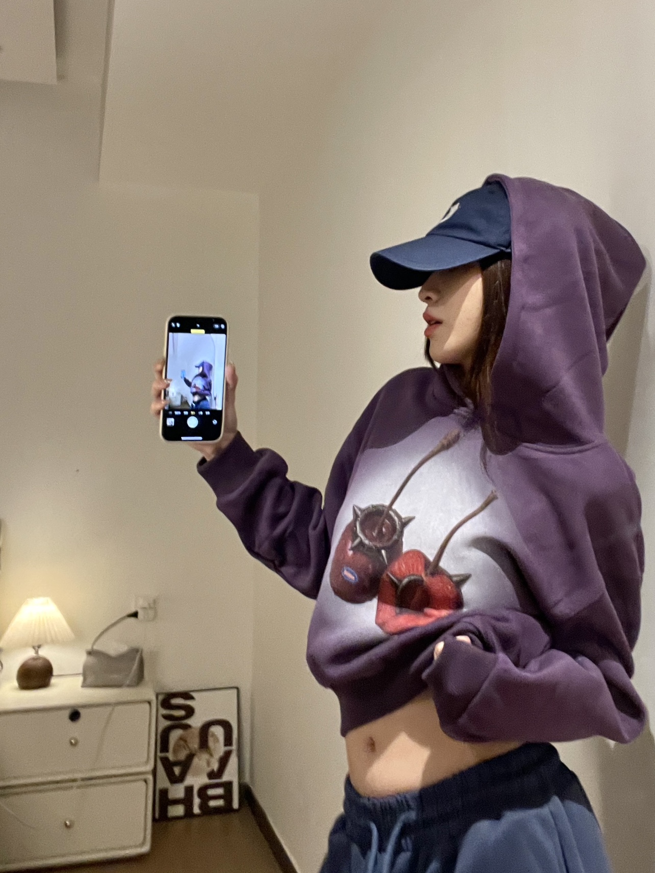 Focus Storm Cherry Washed Distressed American Retro Hooded Women's Yellow Short Loose Long Sleeve Top Sweatshirt R8013# zx - Focus Storm