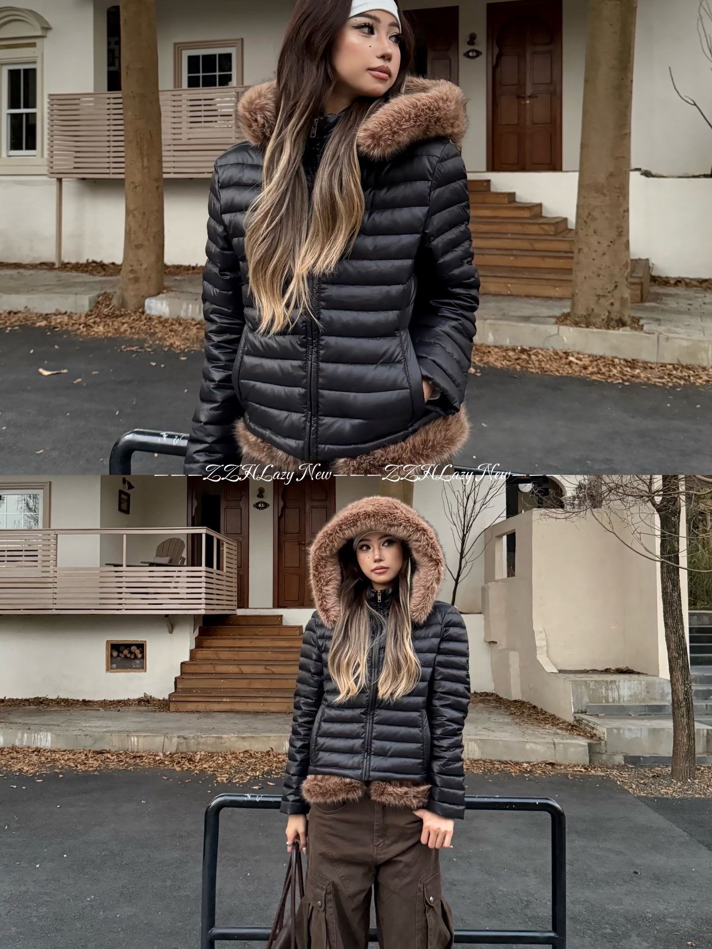 Focus Storm Hooded Rib-Quilted Women's Winter Lightweight Versatile Warm Padded Jacket (with Detachable Faux Fur) R7101# zx - Focus Storm