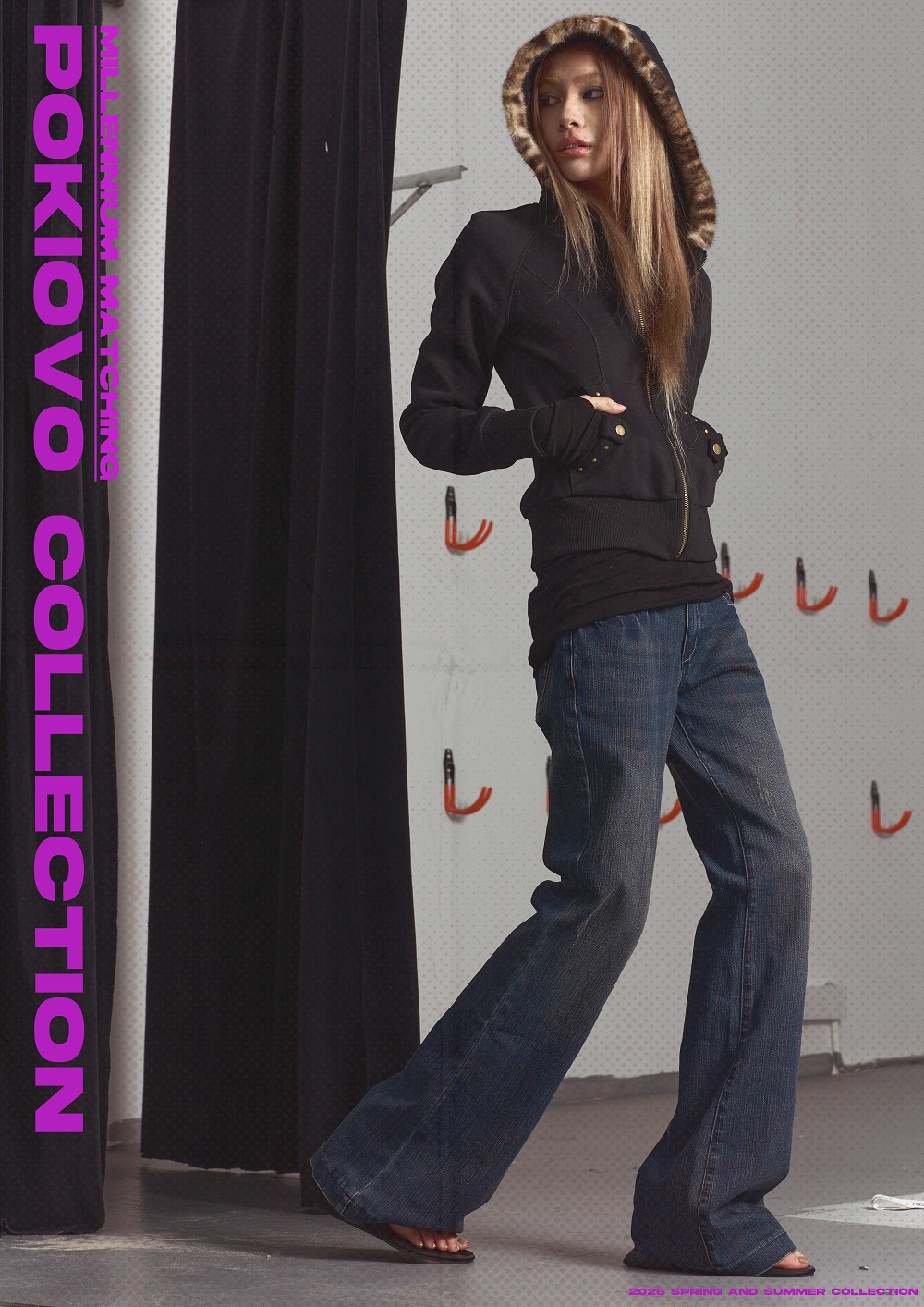 2026 Spring Collection! Focus Storm American Vintage Leopard Patchwork Faux Fur Collar Studded Hooded Slim Fit Designer Sweatshirt Jacket R8072# zx - Focus Storm