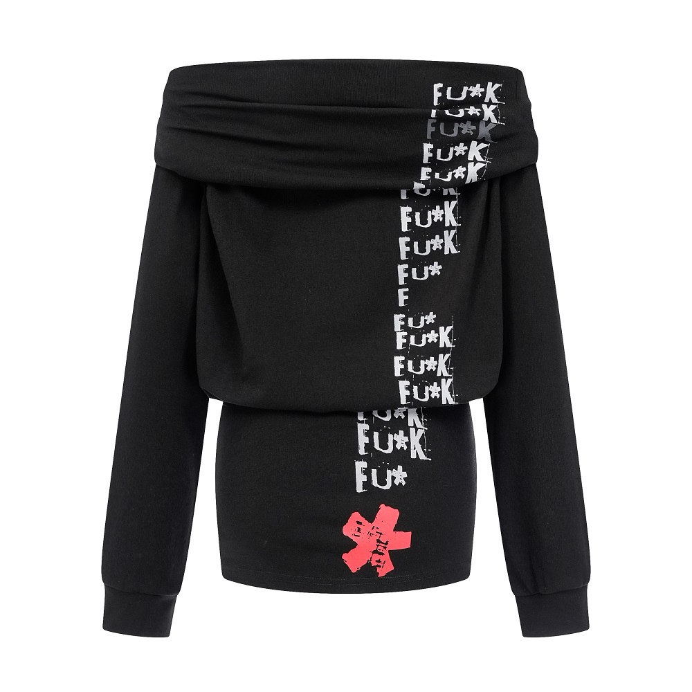 Focus Storm Gothic Spice Girl Slimming Bodycon Design Two-Way Wear Women's Off-the-Shoulder Dress R8027# zx - Focus Storm