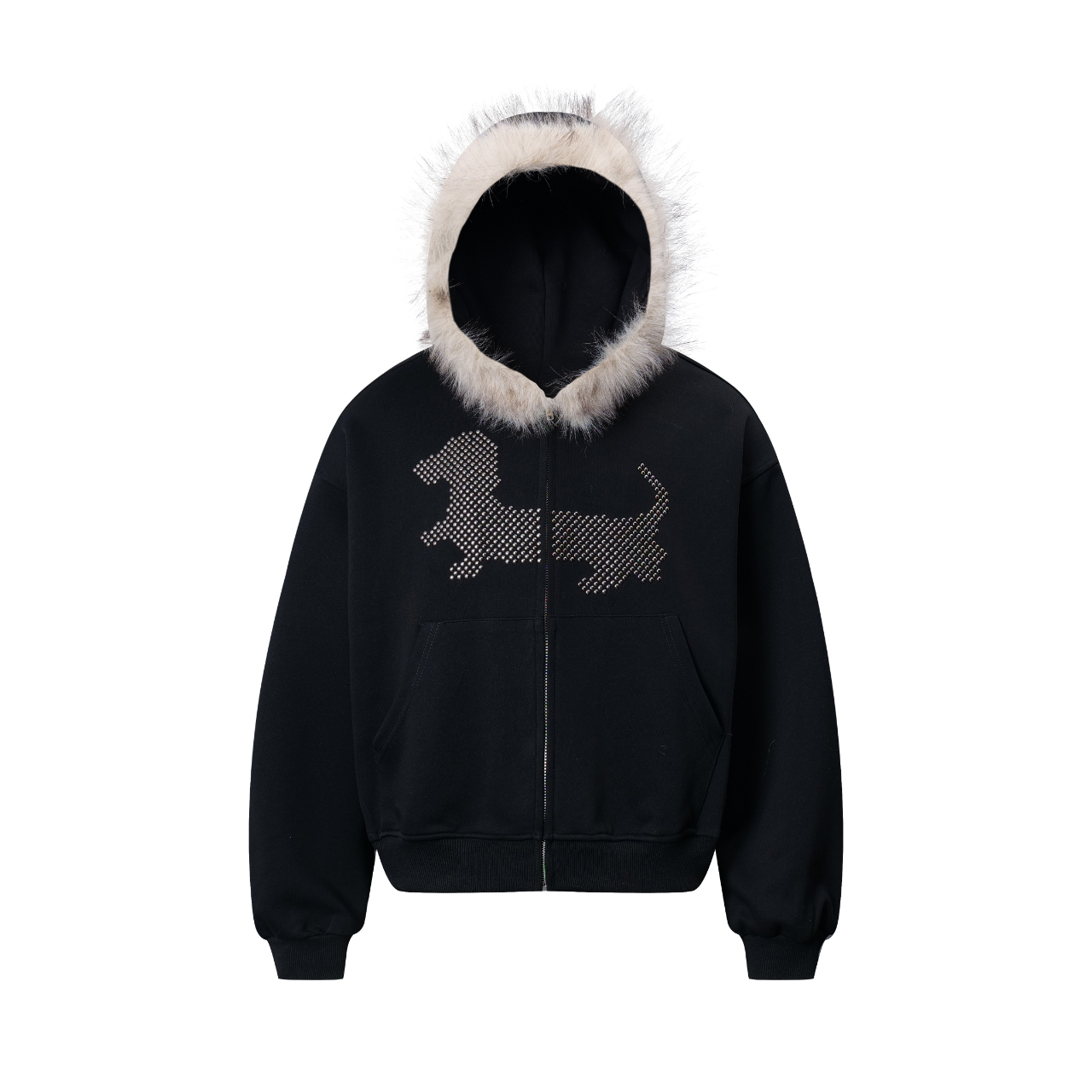 Focus Storm American Streetwear Hooded Cardigan Sweatshirt Spring Loose Casual Neutral Long Sleeve Top Hoodie Jacket (with Detachable Faux Fur Collar) 81052# zx - Focus Storm