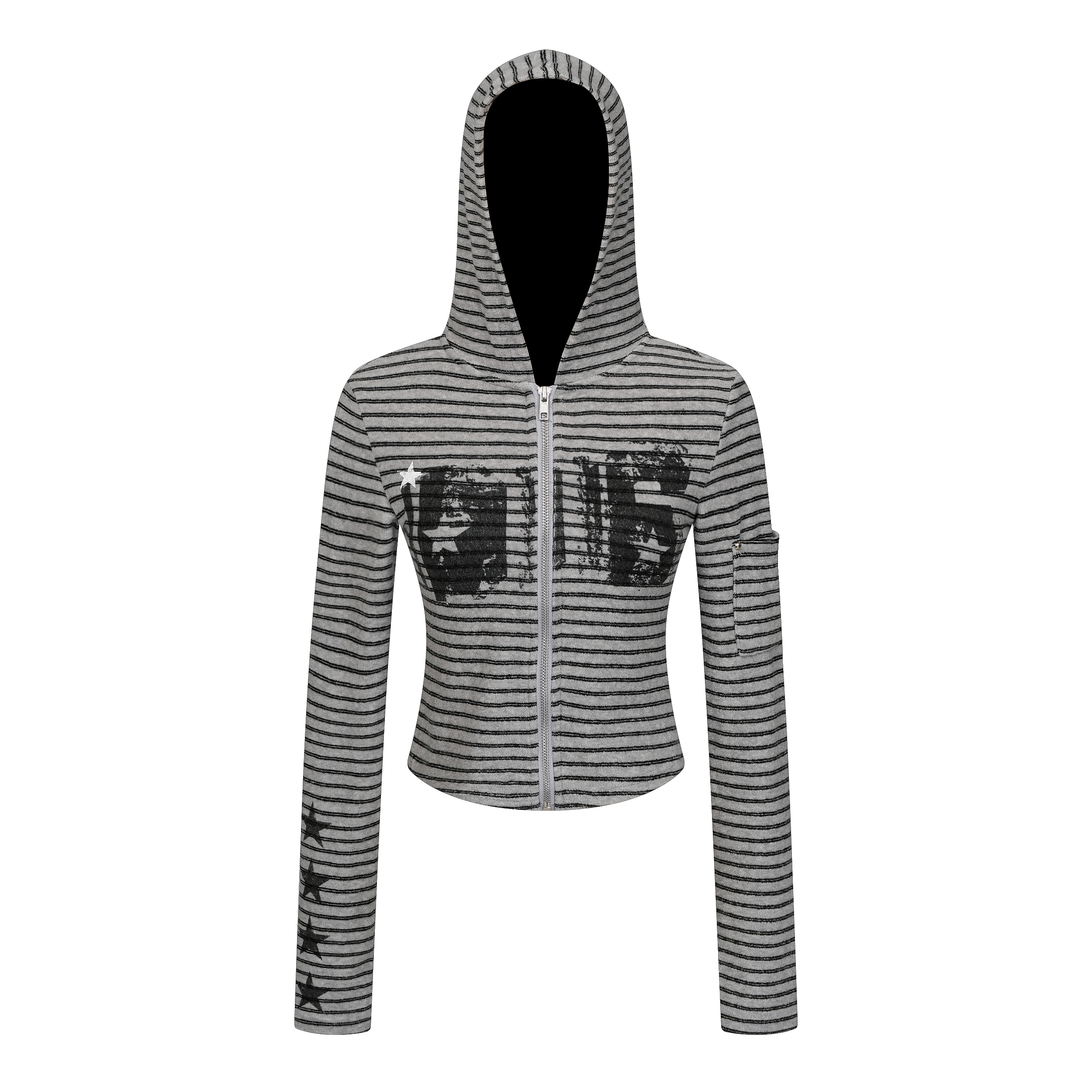 Focus Storm American Hot Girl Aesthetic Striped Hooded Cardigan Slimming Short Cropped Navel Top Jacket R8051# zx - Focus Storm