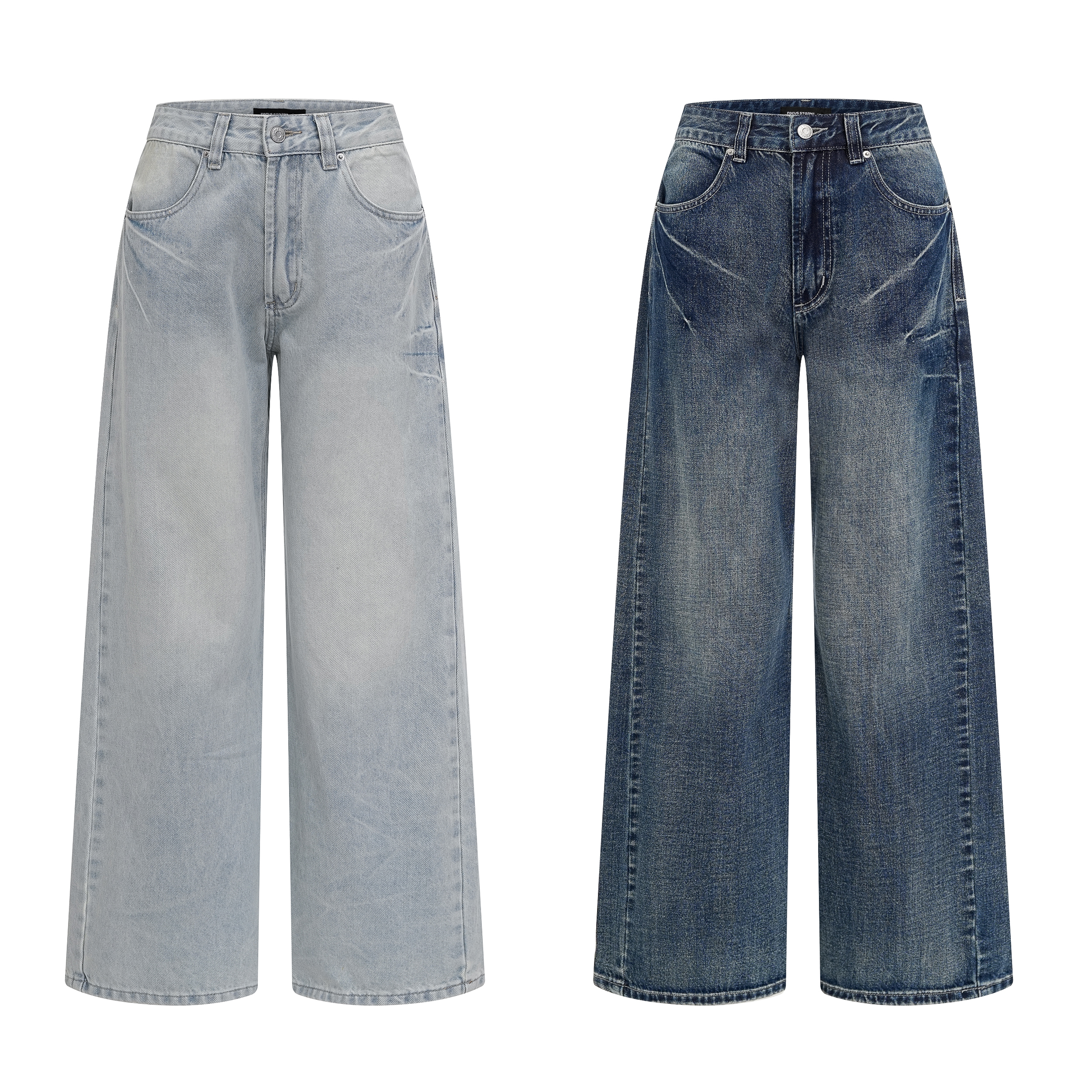 Spring 2026! Focus Storm Vintage Washed Blue American Deconstructed Loose Straight-Leg Versatile Jeans 59994# zx - Focus Storm
