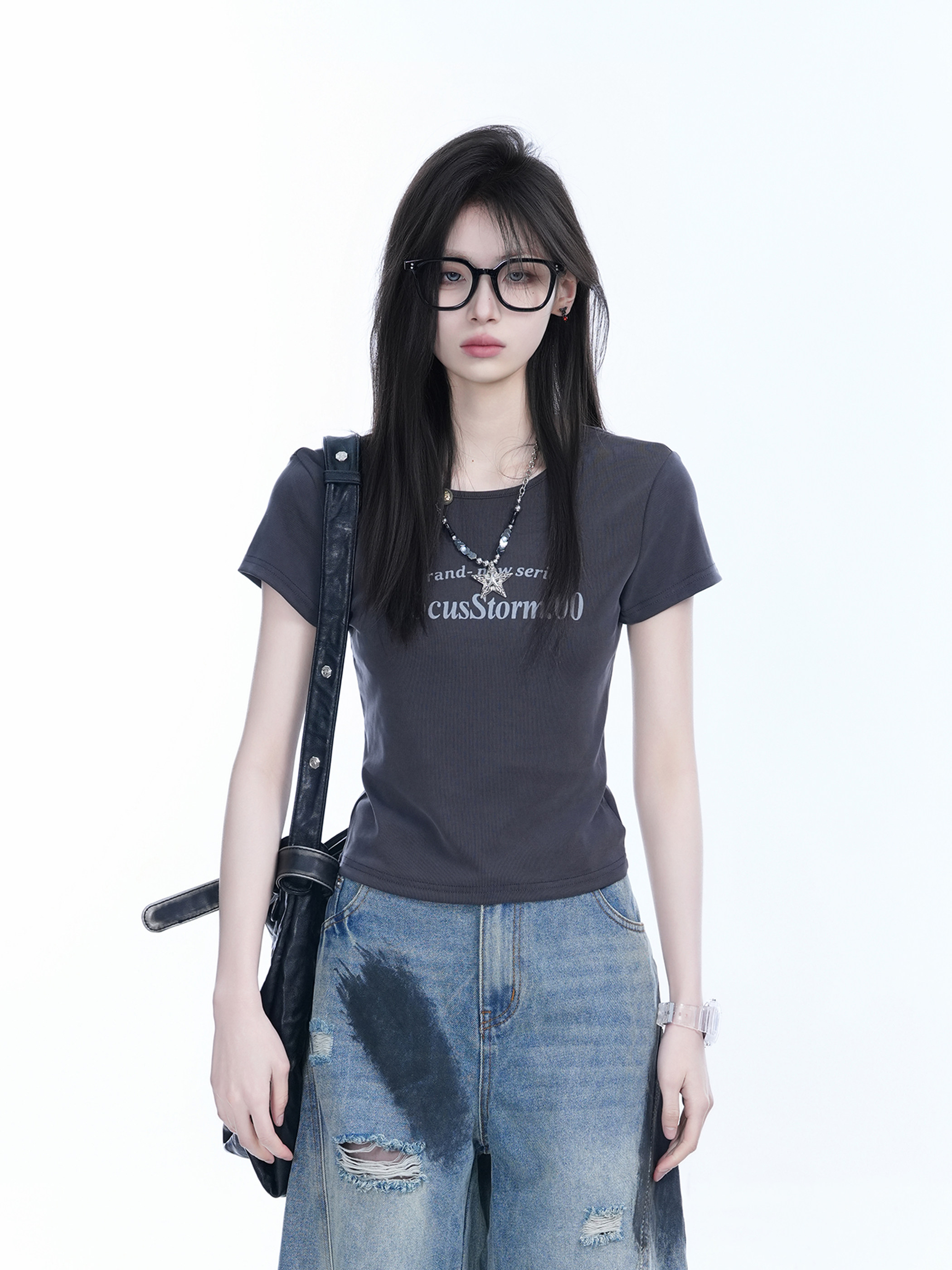 2026 Focus Storm American Vintage Slim-Fit Graphic T-Shirt for Women 91056# zx - Focus Storm