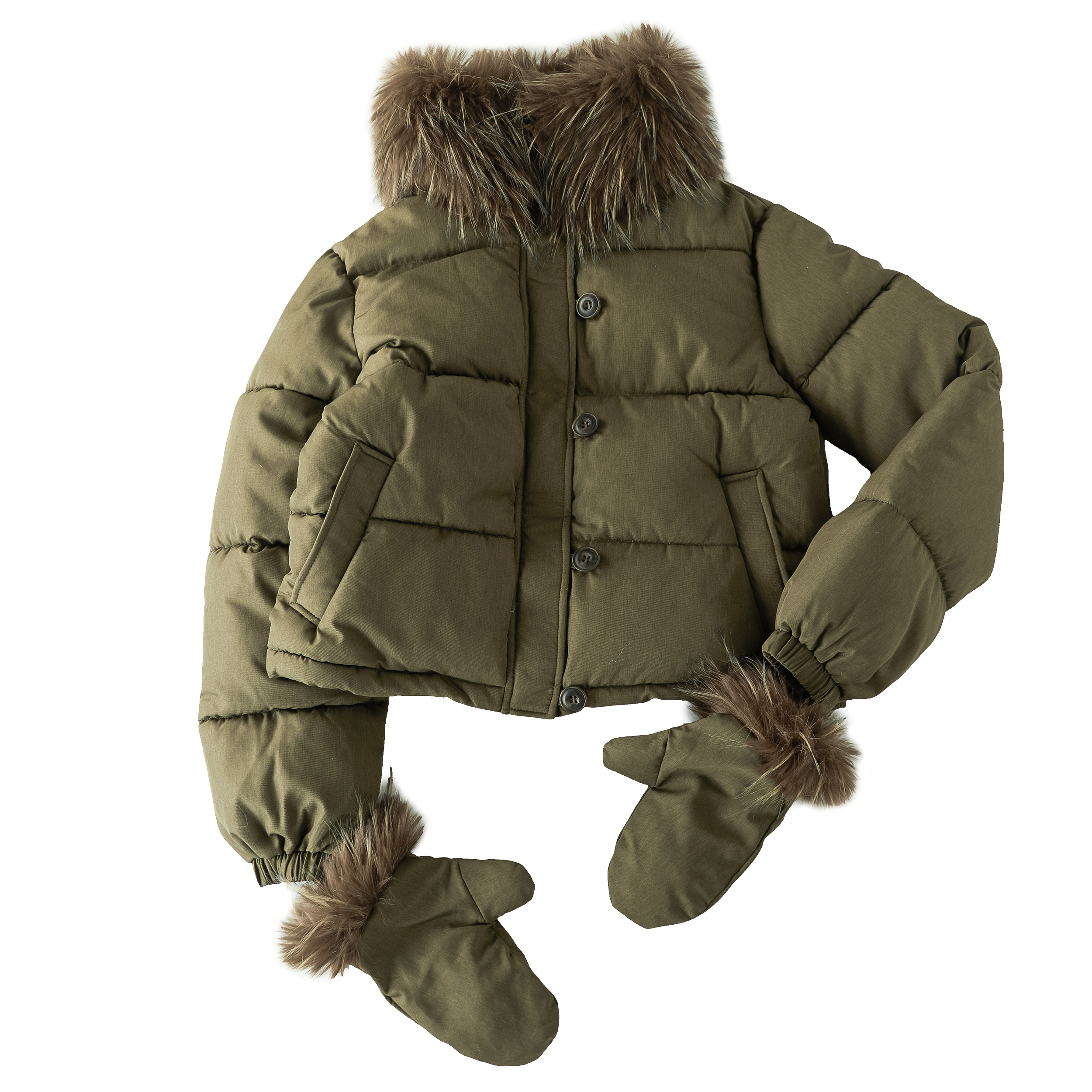 Focus Storm Short Women's 2025 New Winter Bread Jacket Padded Top Warm Padded Coat (With Detachable Faux Fur Collar / Faux Fur Gloves) R7089# zx - Focus Storm