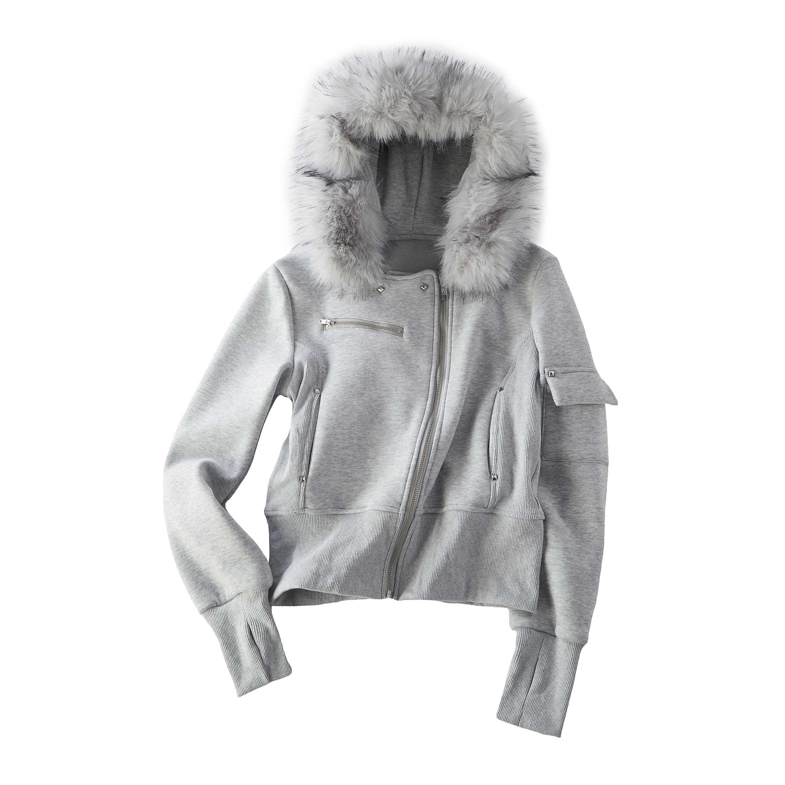 Winter New! Focus Storm American Slant Placket Fur Collar Fleece 2025 Winter Short Slim Hooded Cardigan Sweatshirt Jacket (with Non-detachable Faux Fur) R7025# zx - Focus Storm