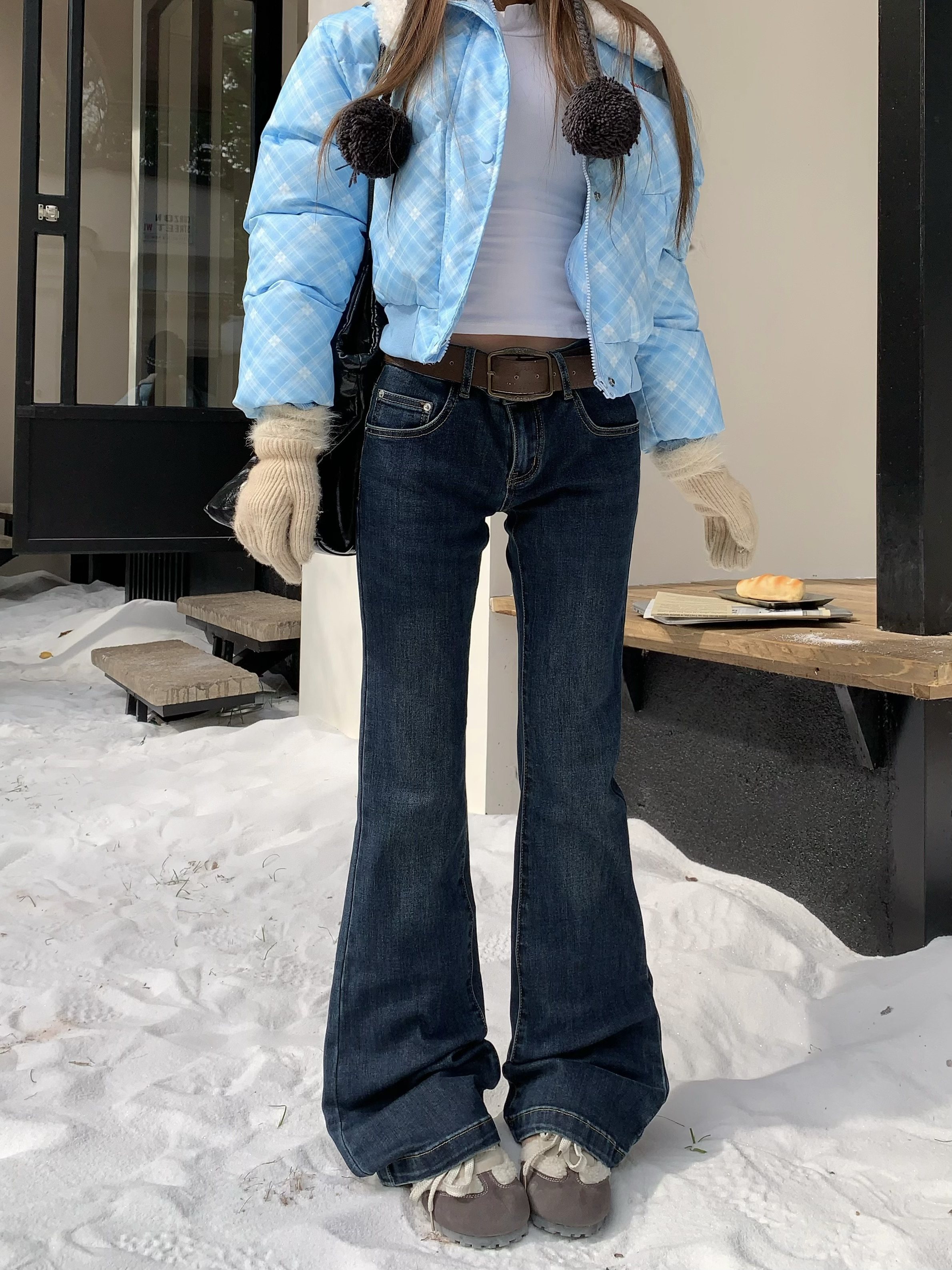 2026 Early Spring! Focus Storm American Retro Distressed Micro-Flare Low-Rise Slimming Flare Jeans R5039# zx - Focus Storm