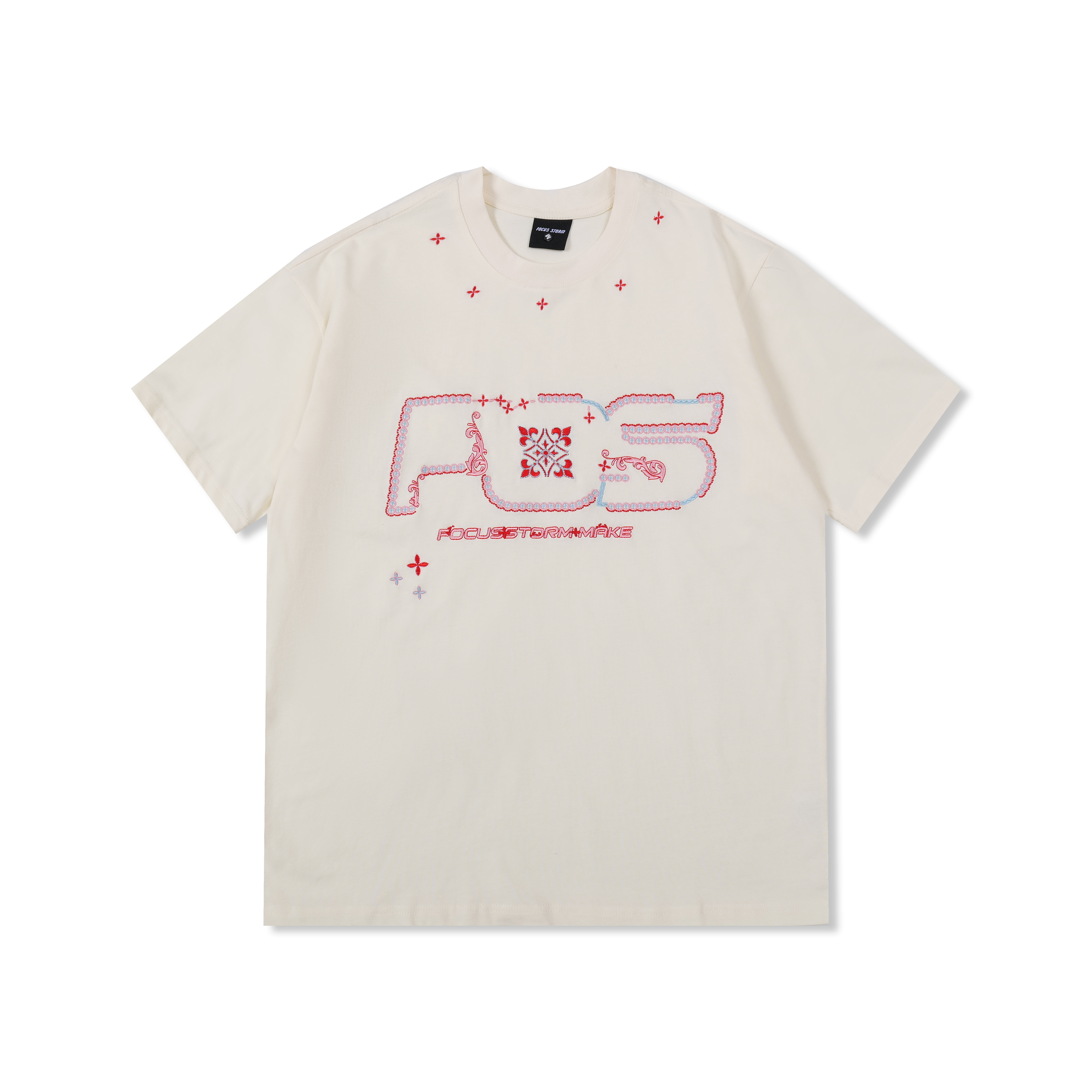 Focus Storm American Retro Embroidered Loose Short-Sleeve T-Shirt Unisex Summer Guochao Versatile Personality Casual Couple T-Shirt 91113# zx - Focus Storm