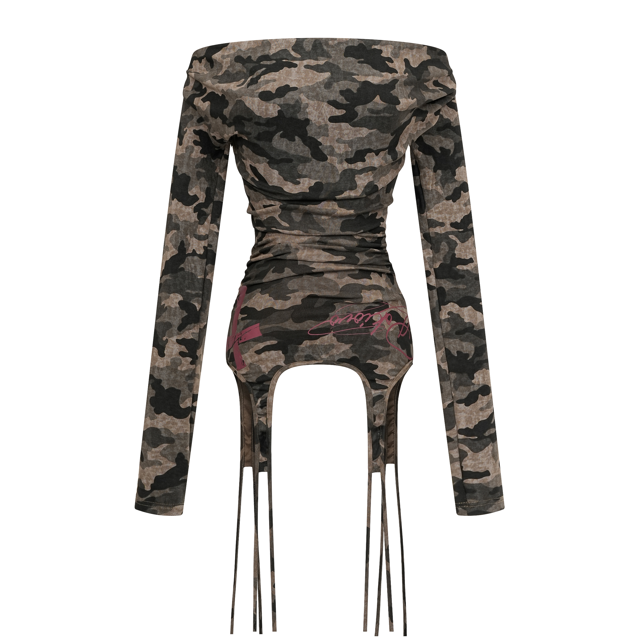 Focus StormAmerican Spicy Girl Camouflage Reverse-Wear Off-Shoulder Spaghetti Strap Irregular Hip-Hugging Dress R9150# zx - Focus Storm