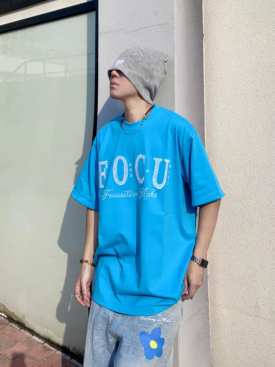 Summer New! Focus Storm Street Style American Niche Lace Embroidery Short Sleeve T-Shirt 91110# zx - Focus Storm