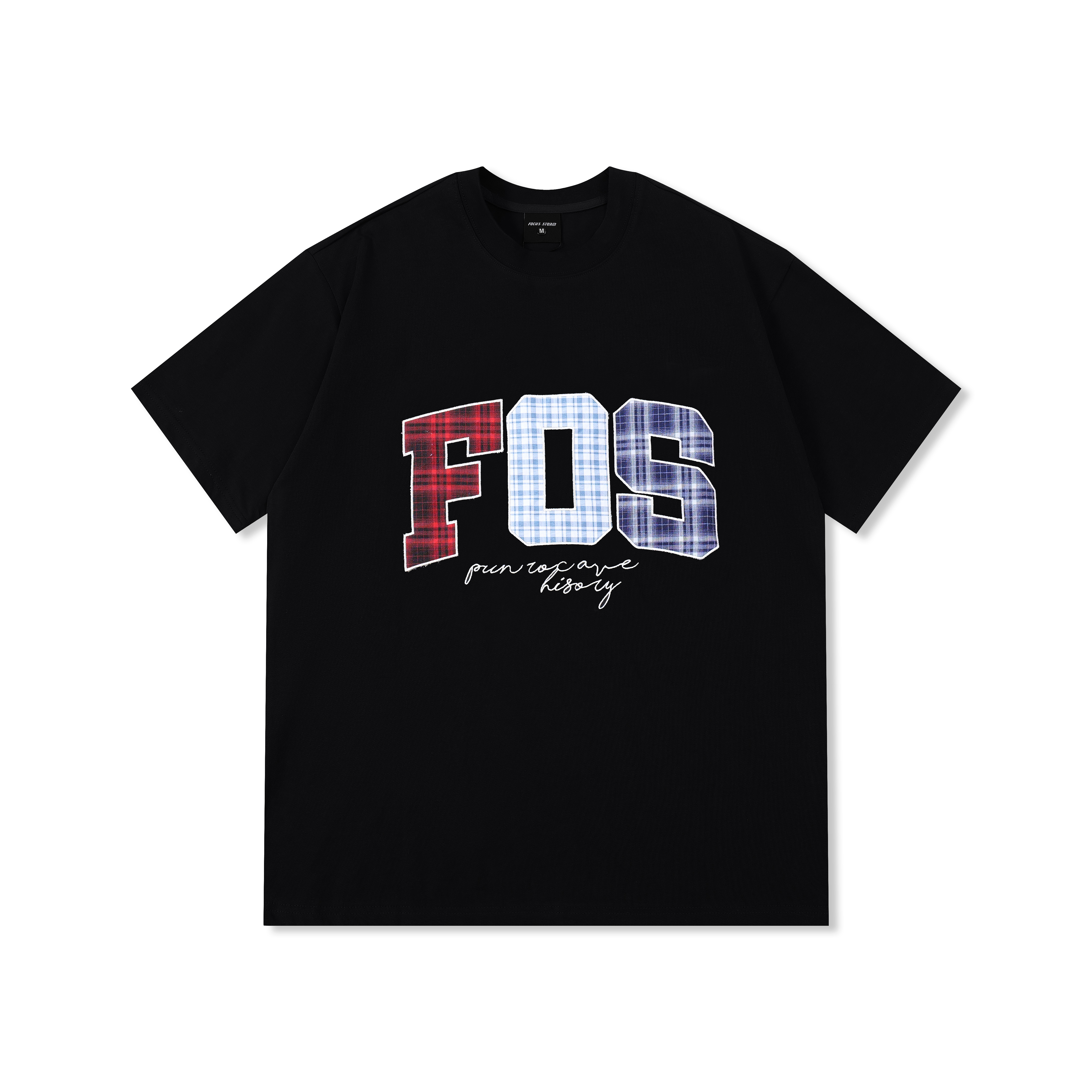 Focus Storm Vintage Contrast Letter Plaid Design Loose Casual Short-Sleeved T-Shirt 91112# zx - Focus Storm