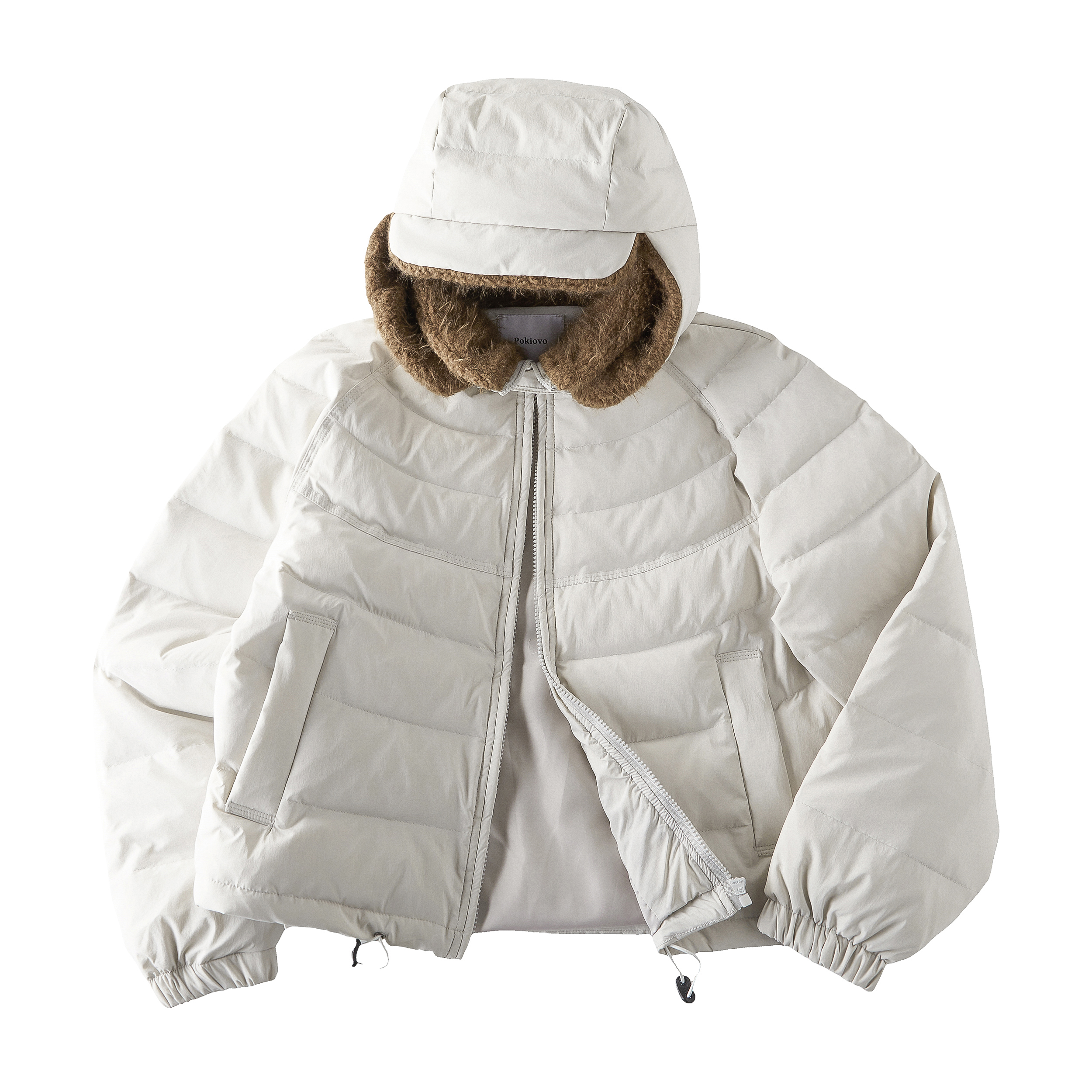 Focus StormPlush Contrast Large Lapel Ribbed Down Jacket Women's Warm Padded Coat (with Detachable Hood) R7092# zx - Focus Storm