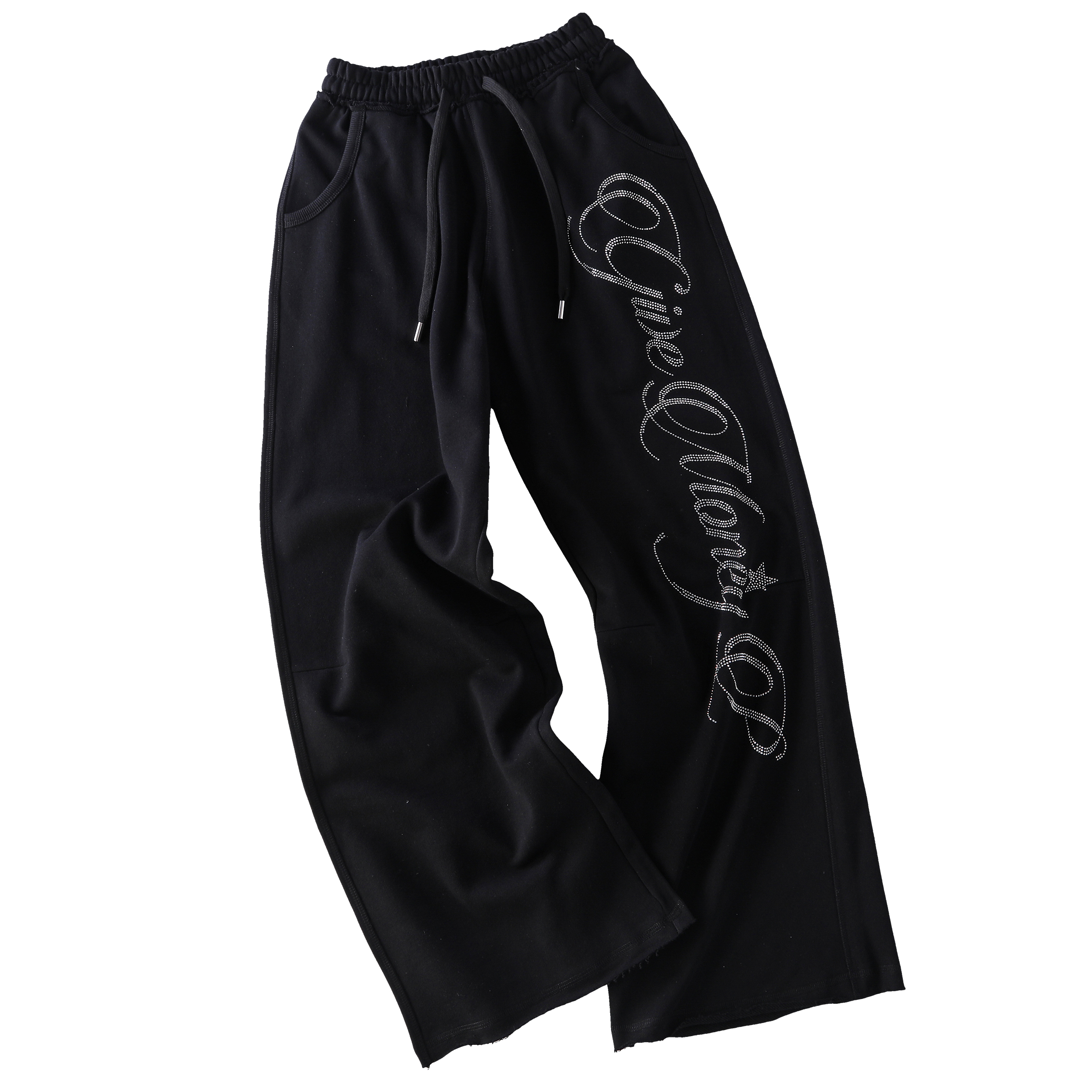 Early Spring 2026! Focus Storm American Lettering Rhinestone White Sport Sweatpants Women's Loose Dance Wide-Leg Curved Leisure Trousers R5106# zx - Focus Storm