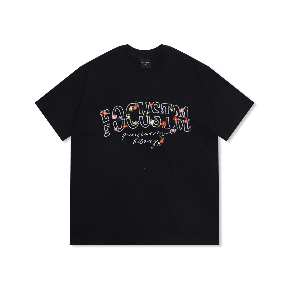 Focus Storm Chinese Trend American Style Summer Heavyweight Embroidered Flower Short-Sleeve T-Shirt 91087# zx - Focus Storm
