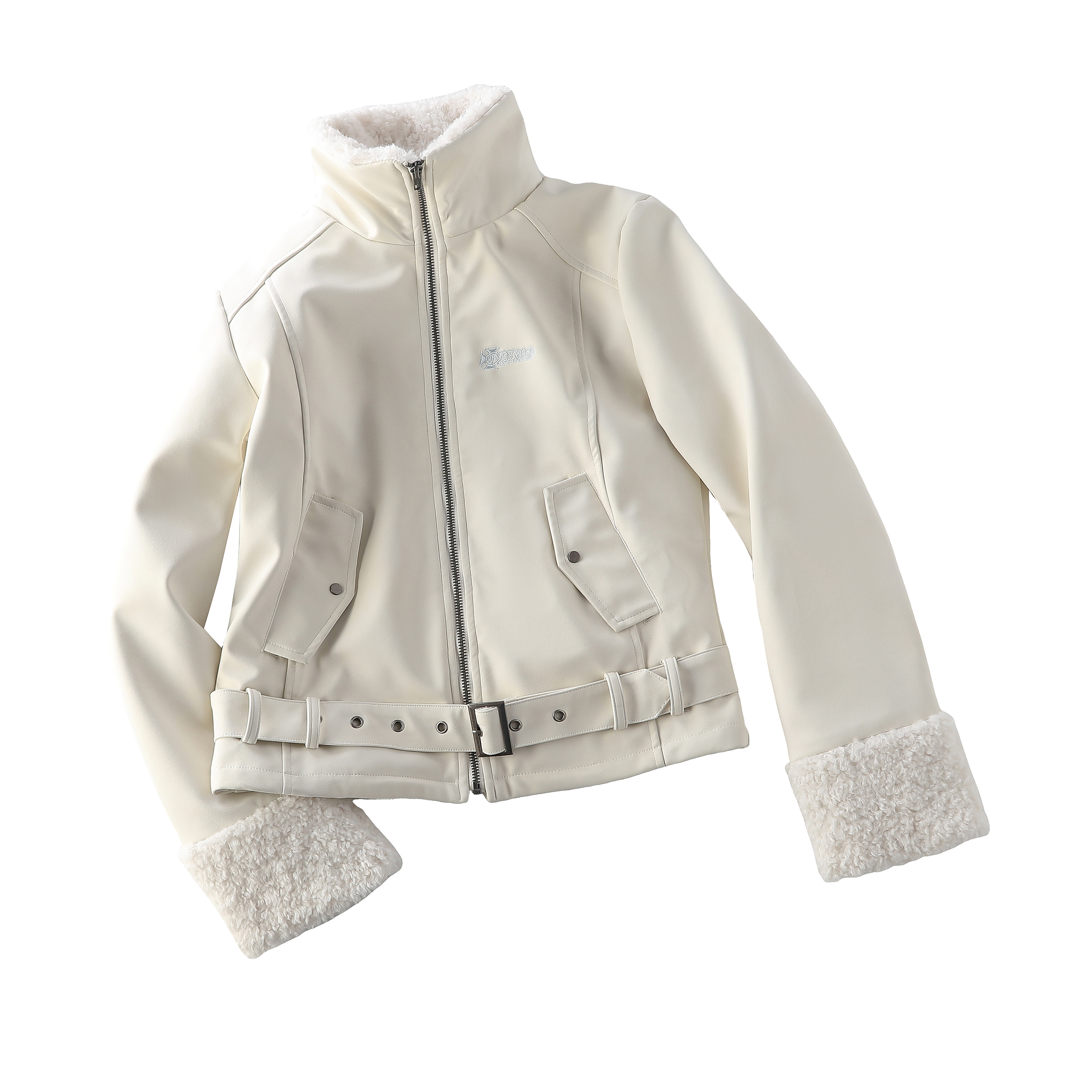 Focus Storm American Vintage Short Fur Collar Zipper Padded PU Leather Slim Fit All-match Warm Jacket R7035# zx - Focus Storm