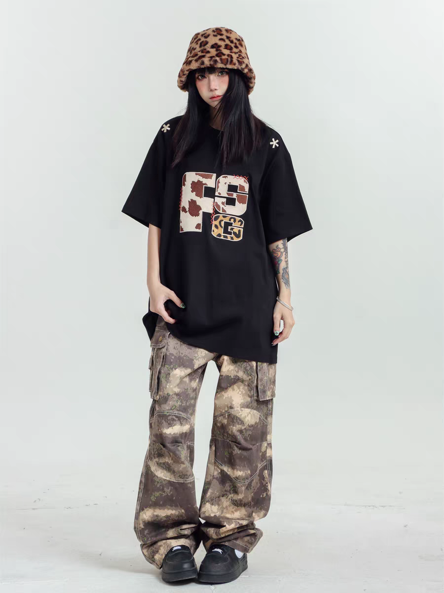 Focus Storm American High Street Embroidered Letter Loose Fit Couple's Short-Sleeve T-Shirt 91093# zx - Focus Storm